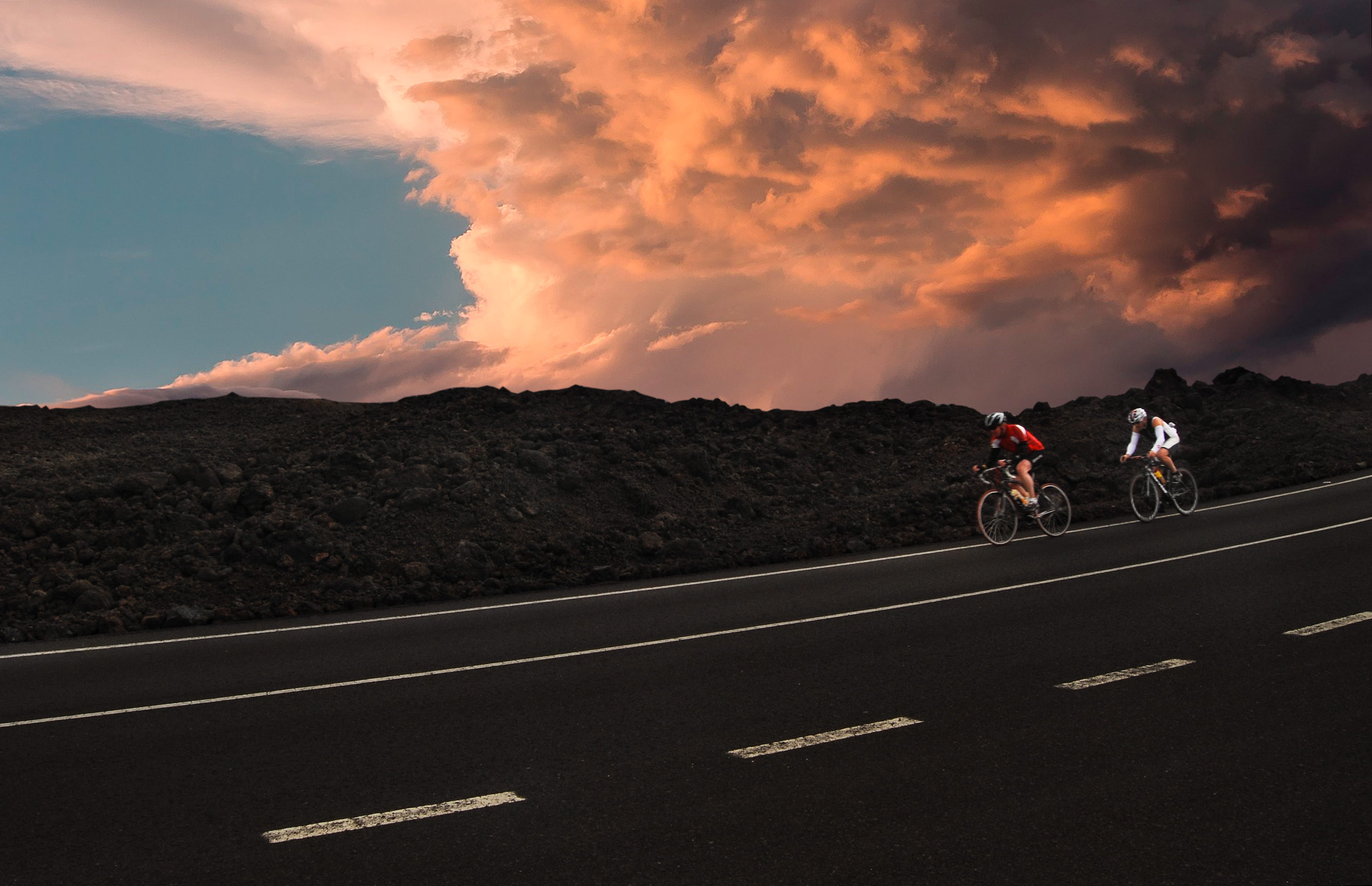 people, land, daytime, running, sport, bike, effort, determination, rocks, competition, landscape, activity, sky, motion, sunset, sunrise, riding, cloud, HD Wallpaper