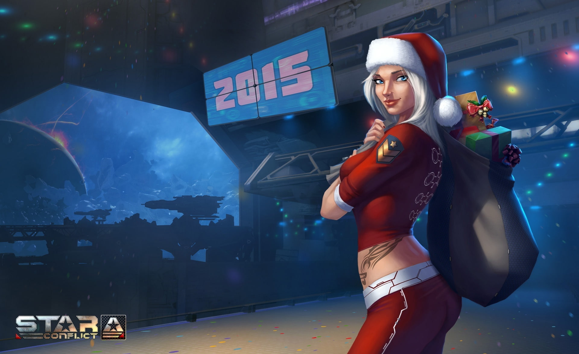 Other Games, standing, Girl, front view, illuminated, one person, star conflict, Games, red, occupation, looking, lifestyles, adult, Christmas, video game, HD Wallpaper