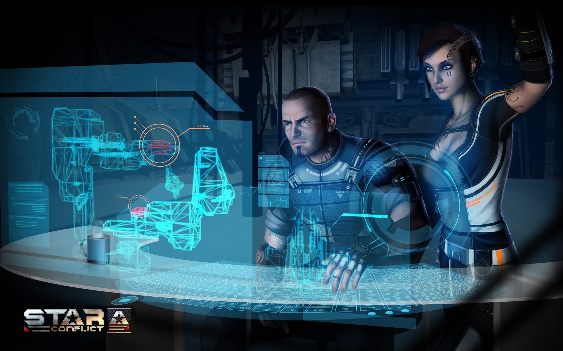 screen, dark, indoors, communication, young men, men, teamwork, space video games star conflict, 1080P, people, working, males, adult, young adult, occupation, HD Wallpaper