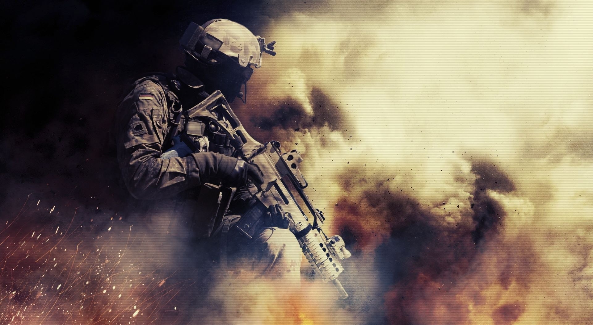 headwear, call of duty, security, fighting, clothing, warning sign, uniform, shooter, smoke - physical structure, armed forces, rifle, wf, men, ksk, soldier, HD Wallpaper