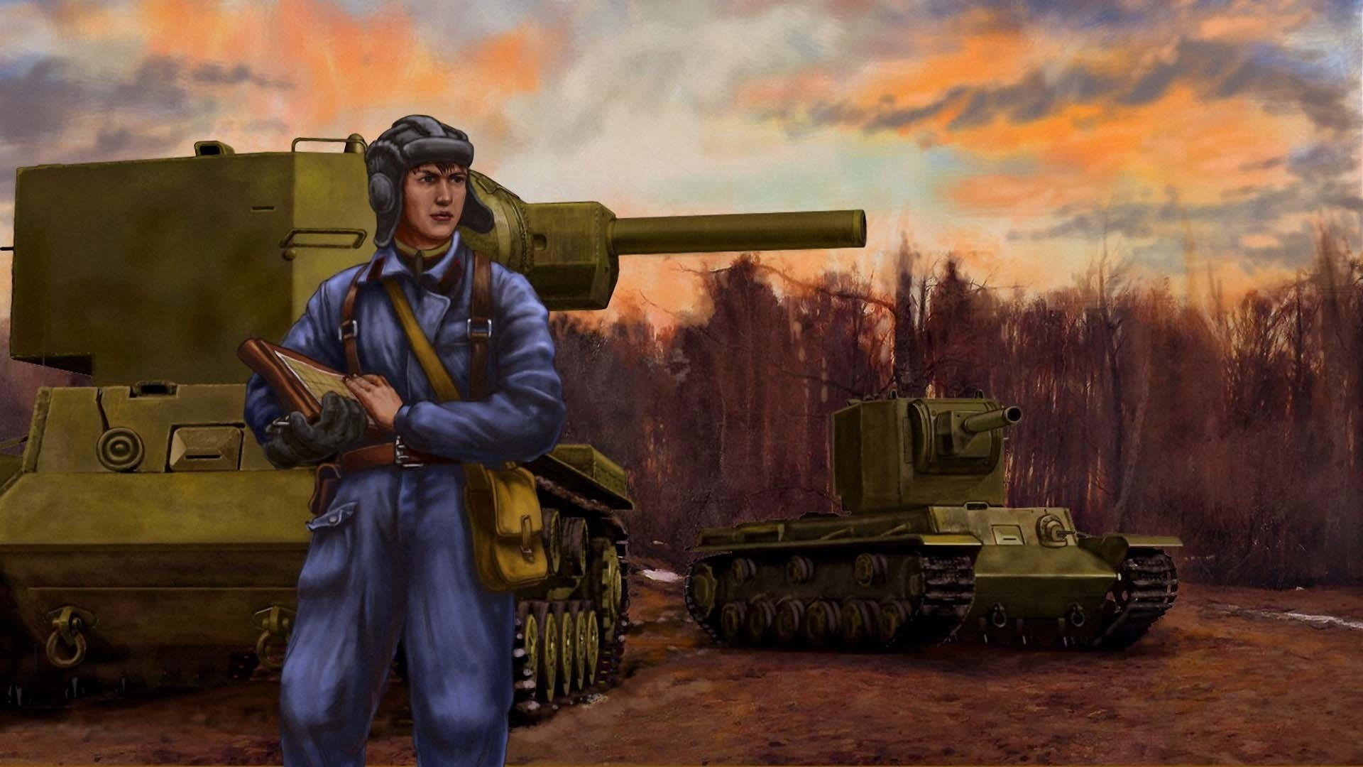 kv 2, heavy, voroshilov, soviet, tank, klim, painting, 1080P, art, military, ww2, HD Wallpaper