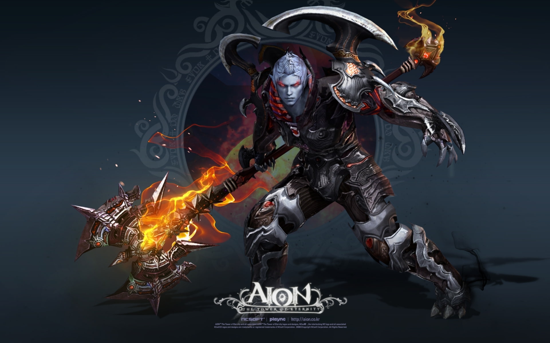 halberd, 1080P, warrior, fire, AION, HD Wallpaper