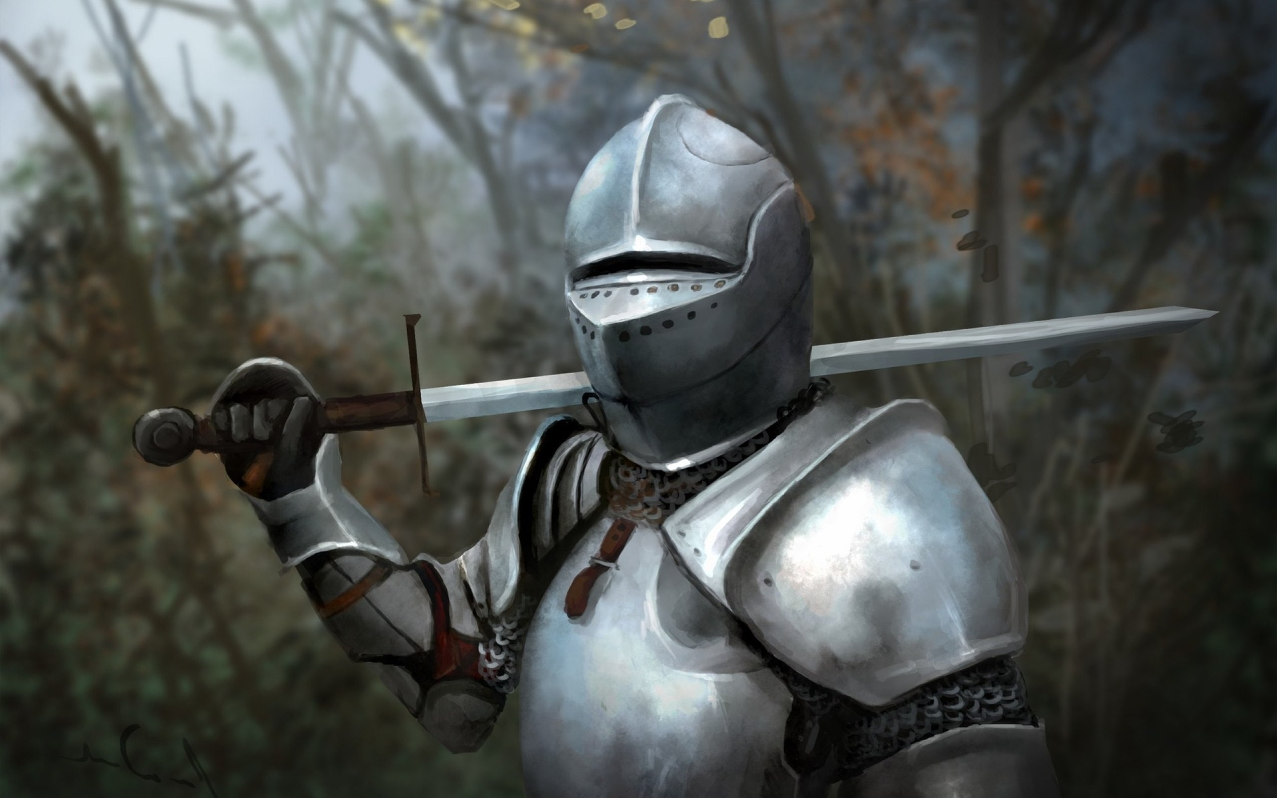 security, medieval, focus on foreground, sword, art, obscured face, artwork, people, knight, protection, metal, 2K, the past, silver colored, helmet, architecture, HD Wallpaper