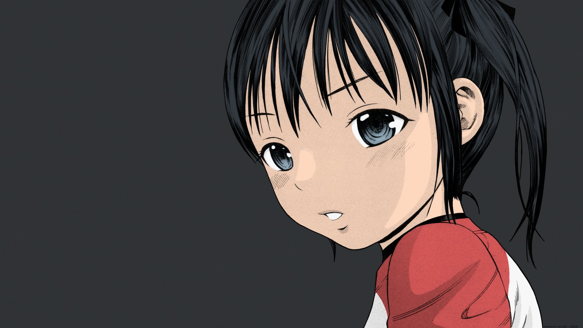 anime girls, copy space, childhood, shirt, young adult, white, 1080P, cut out, tomboys, females, Zaki Zaraki, portrait, dark hair, anime, indoors, looking at camera, HD Wallpaper