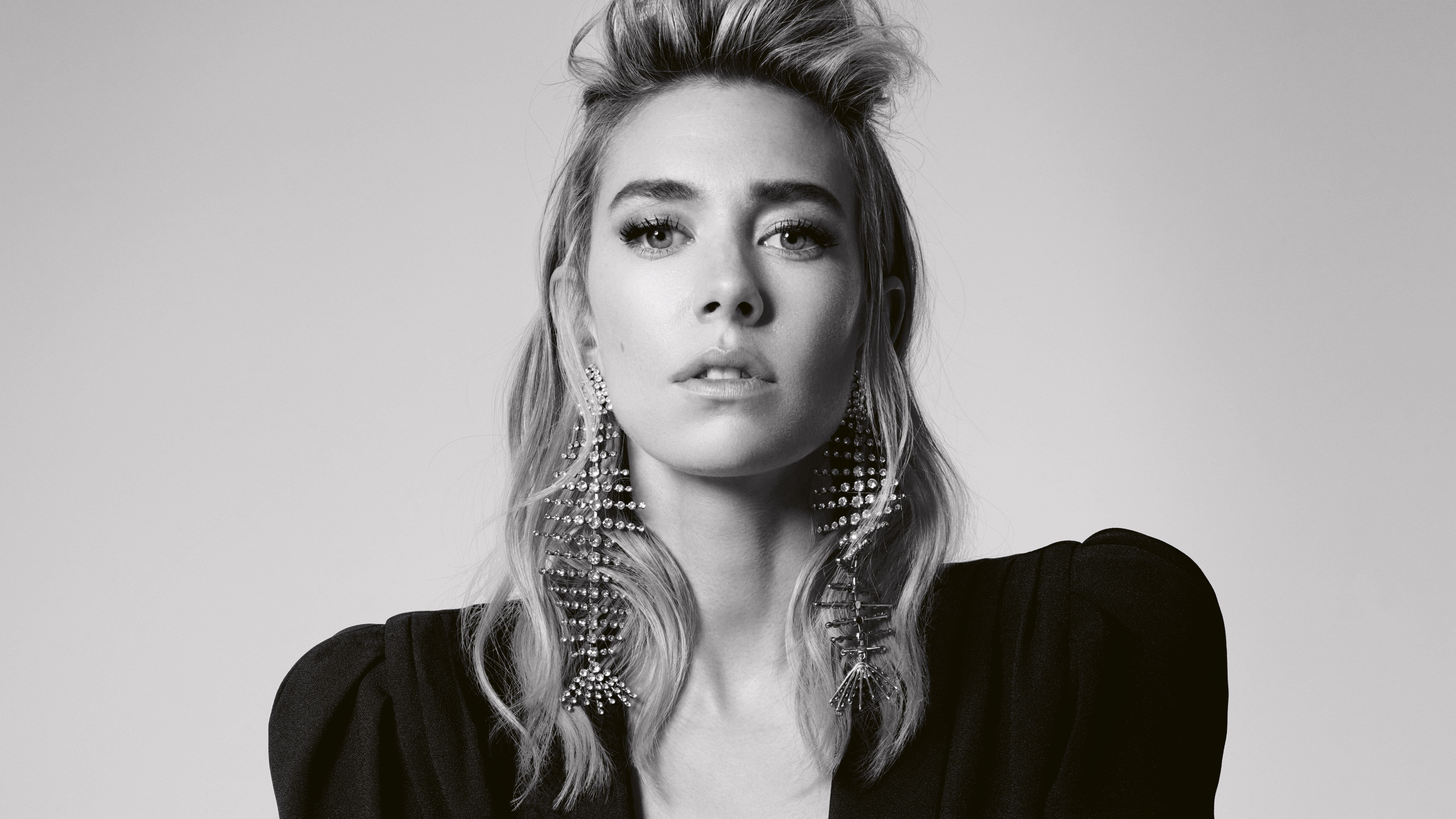 5K, Earrings, Actresses, Monochrome, Vanessa Kirby, English, Actress, HD Wallpaper