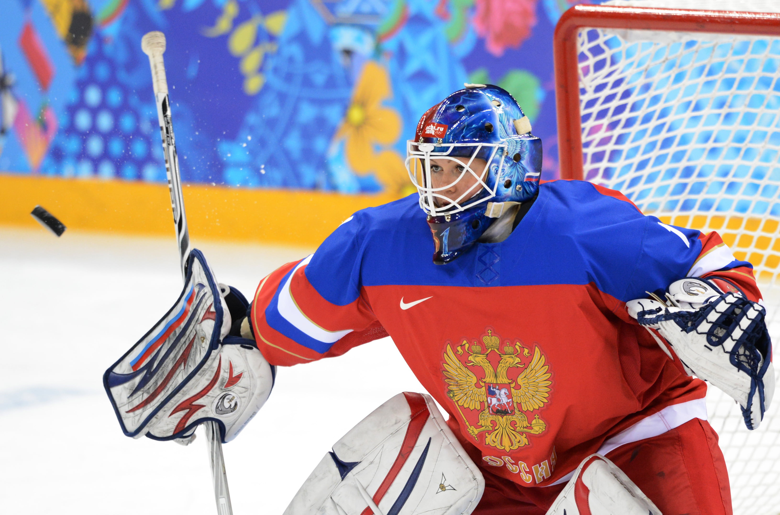 one person, security, ice, blue, real people, snow, headwear, jersey, stadium, sports Equipment, outdoors, protective sportswear, printed, winter, russia, HD Wallpaper