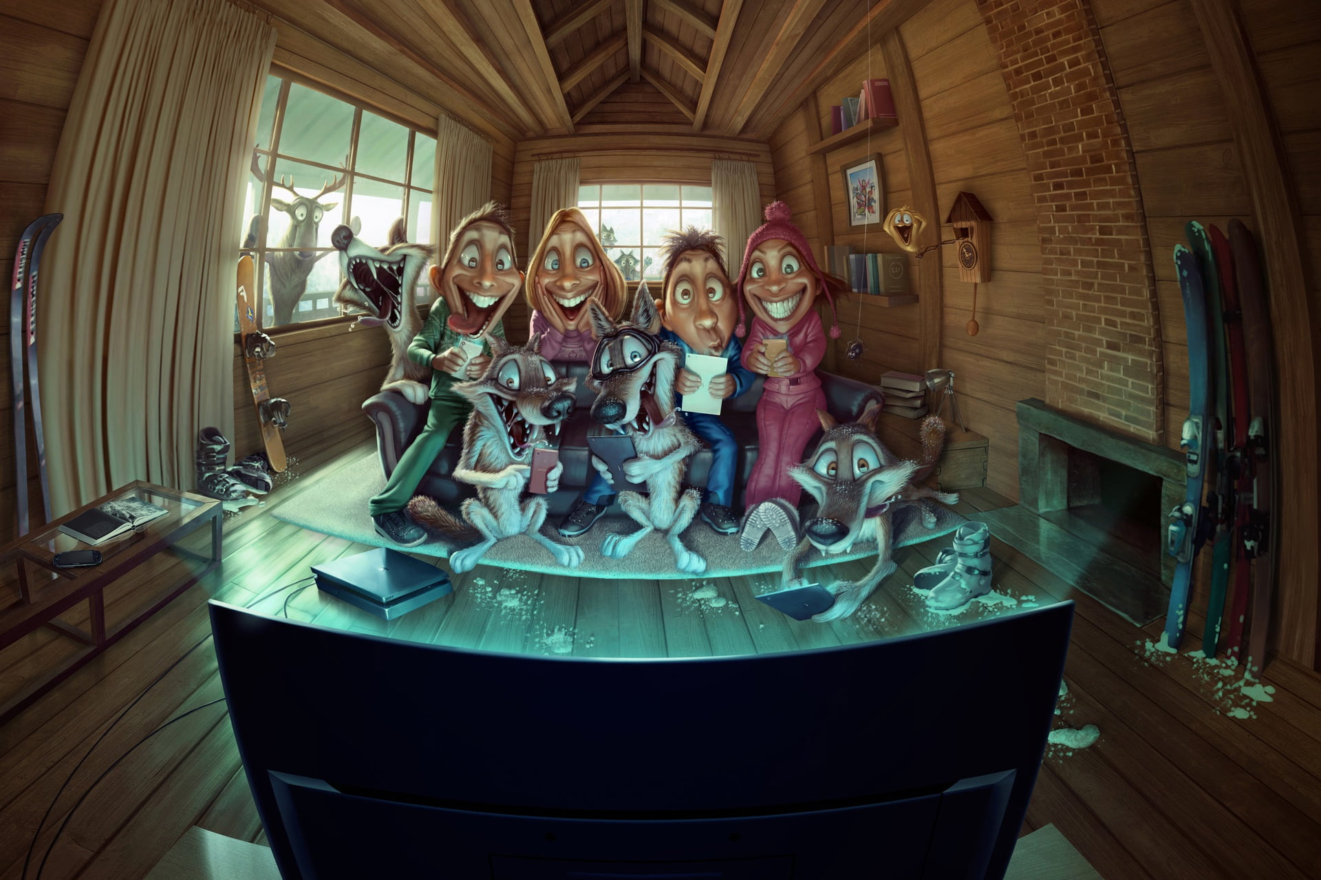 PlayStation, people, 1080P, wolf, artwork, Tiago Hoisel, TV, HD Wallpaper