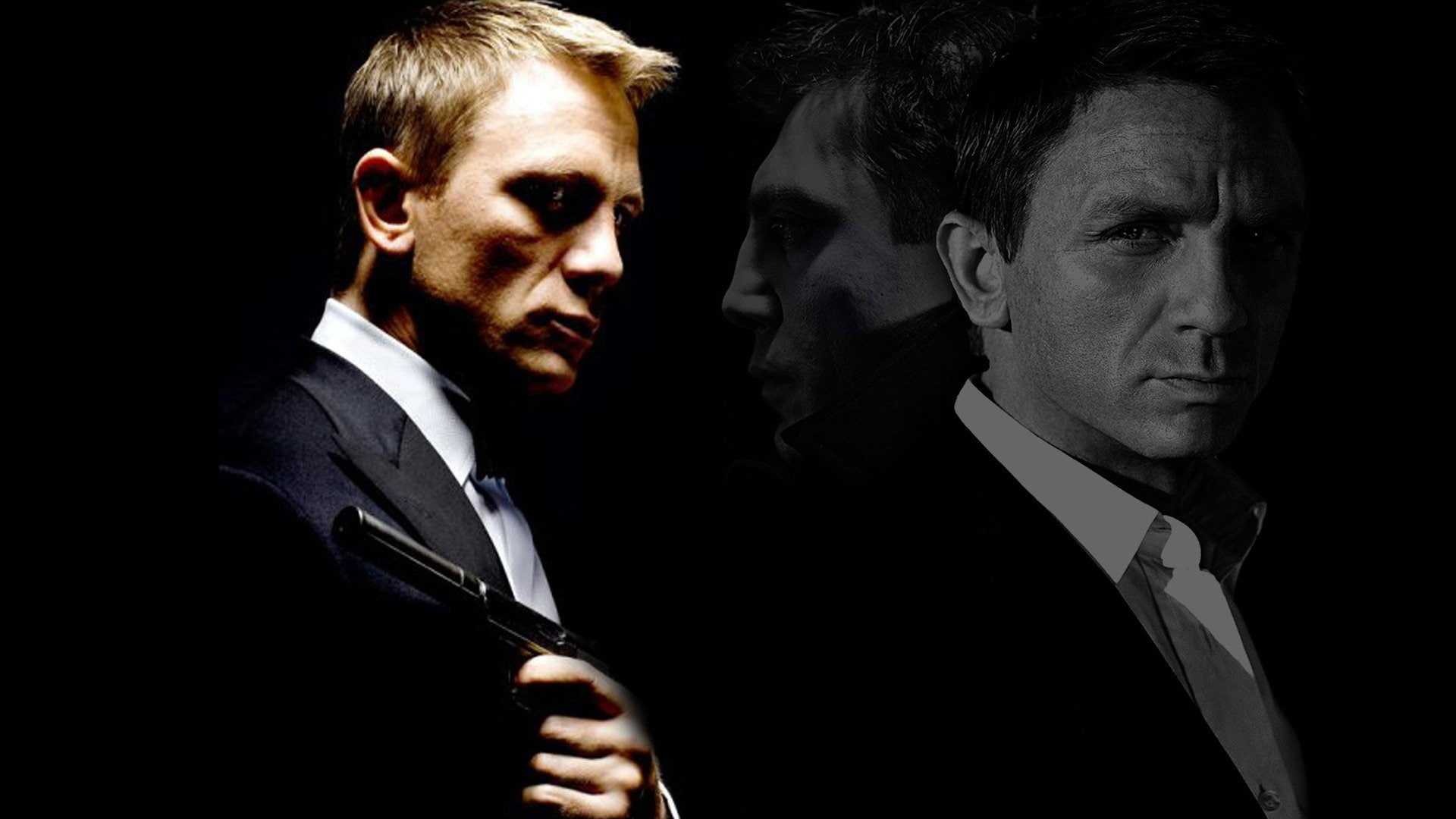 confrontation, 1080P, headshot, men, black background, portrait, business person, well-dressed, males, indoors, James Bond, business, Skyfall, coworker, HD Wallpaper