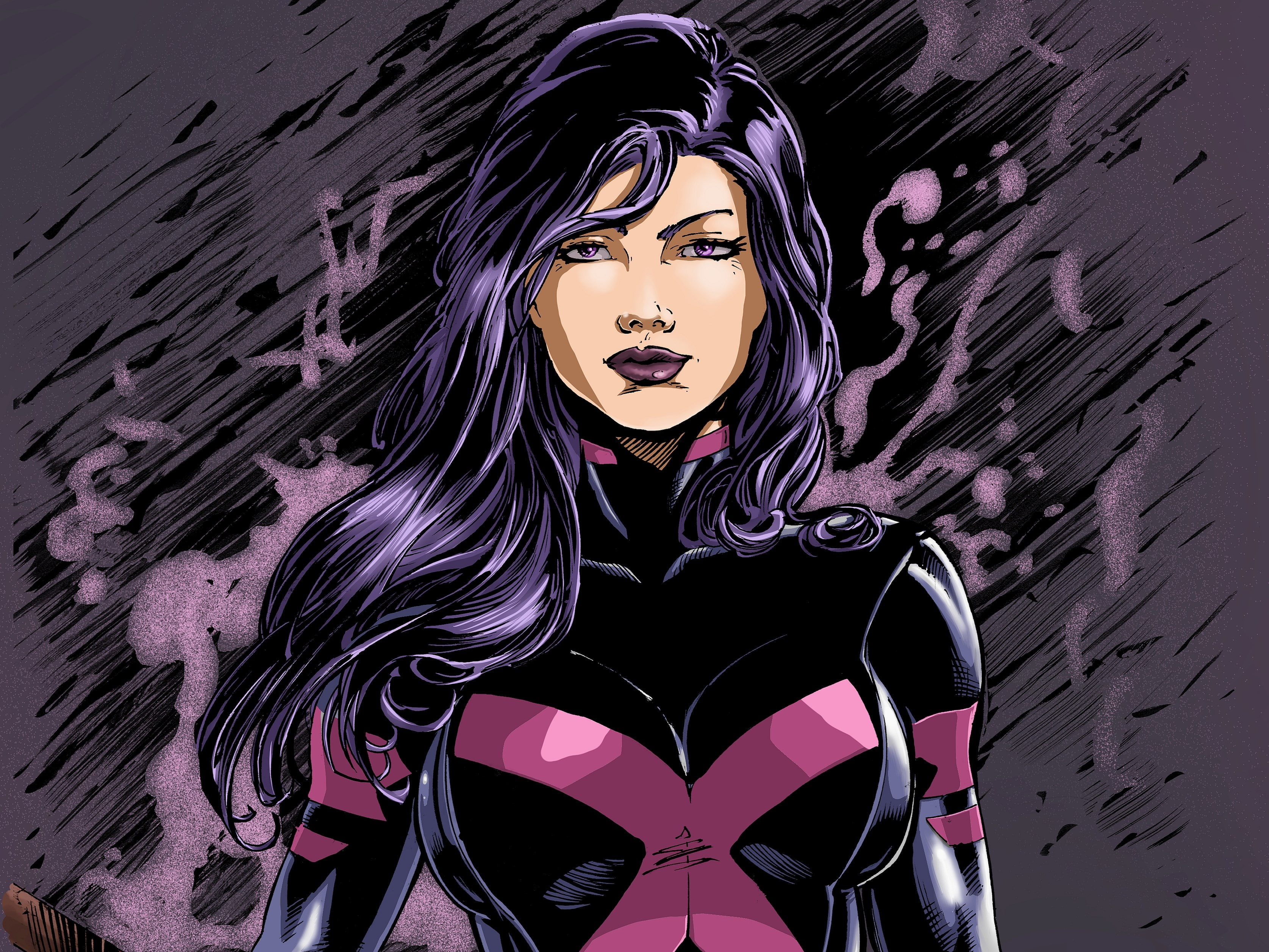indoors, art and craft, hairstyle, human representation, one person, psylocke, adult, leisure activity, purple, women, lifestyles, representation, creativity, HD Wallpaper