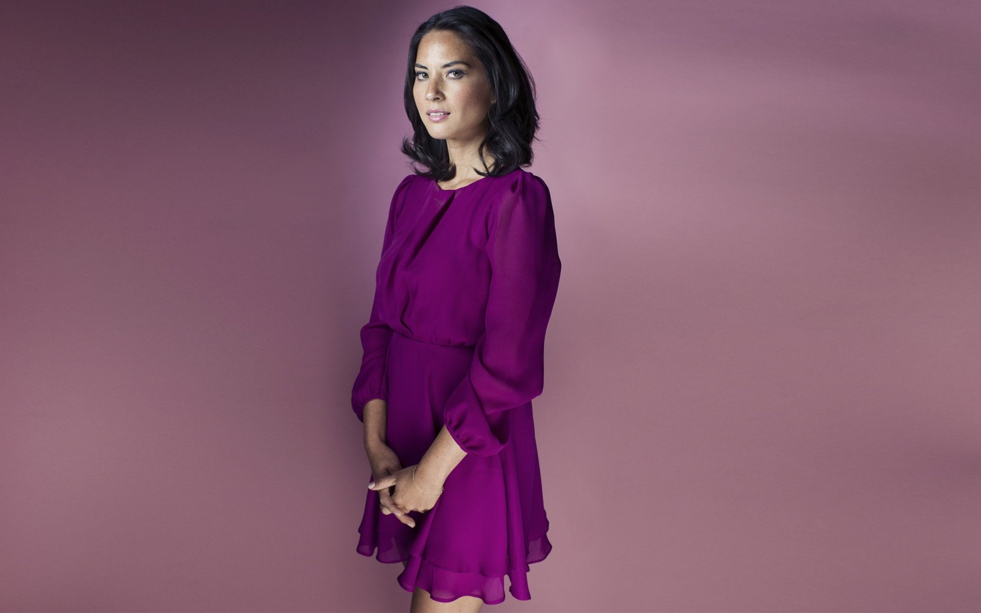 Actress, Purple Dress, 1080P, American, Actresses, Olivia Munn, Brunette, HD Wallpaper
