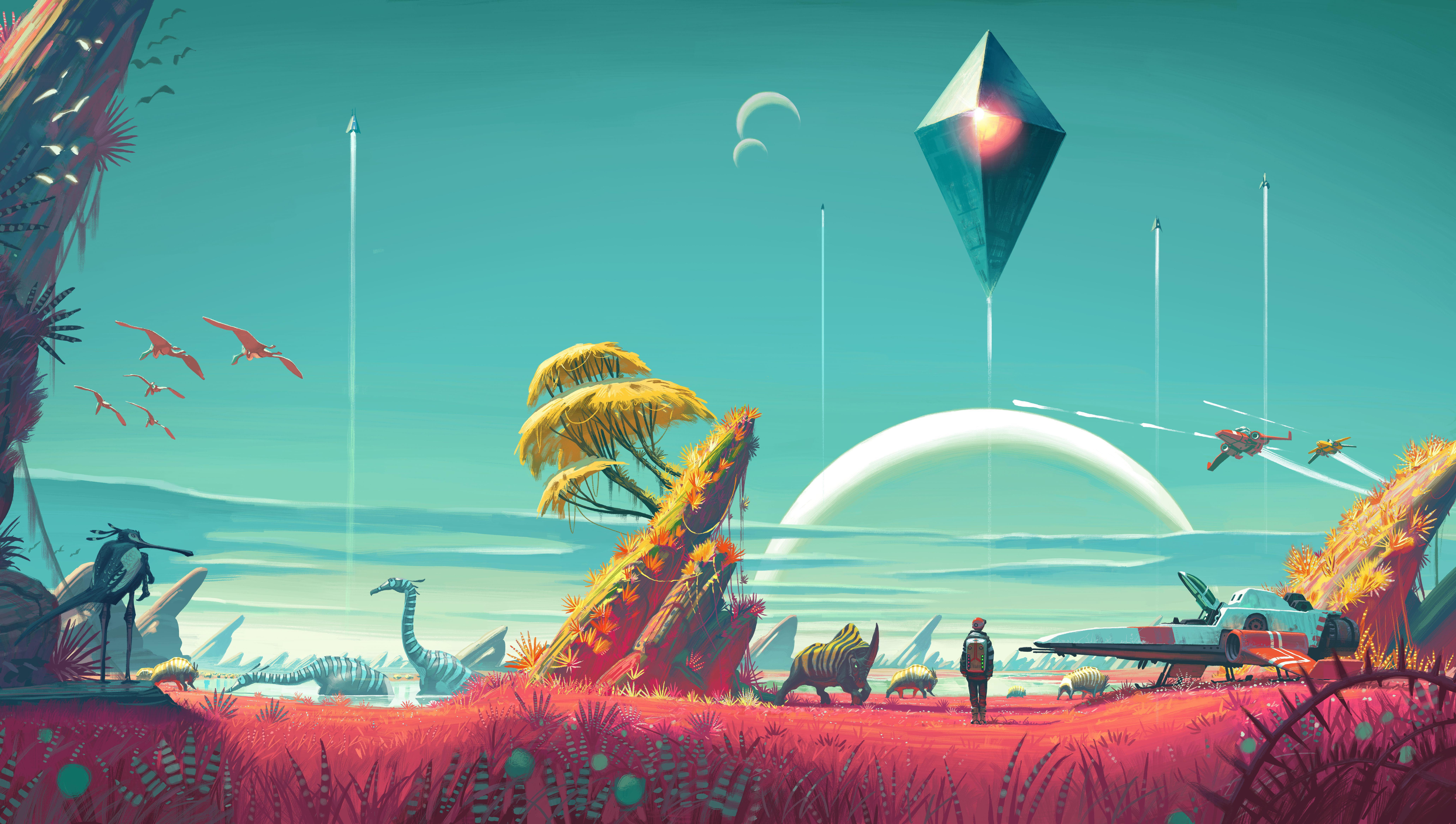 digital art, video games, No Mans Sky, pink, blue, 8K, HD Wallpaper