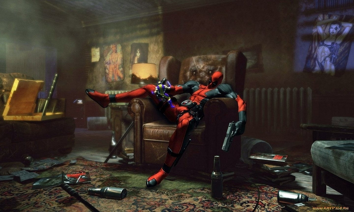 720P, home interior, full length, Merc with a Mouth, domestic room, seat, real people, indoors, clothing, lifestyles, building, chair, men, Deadpool, casual clothing, HD Wallpaper