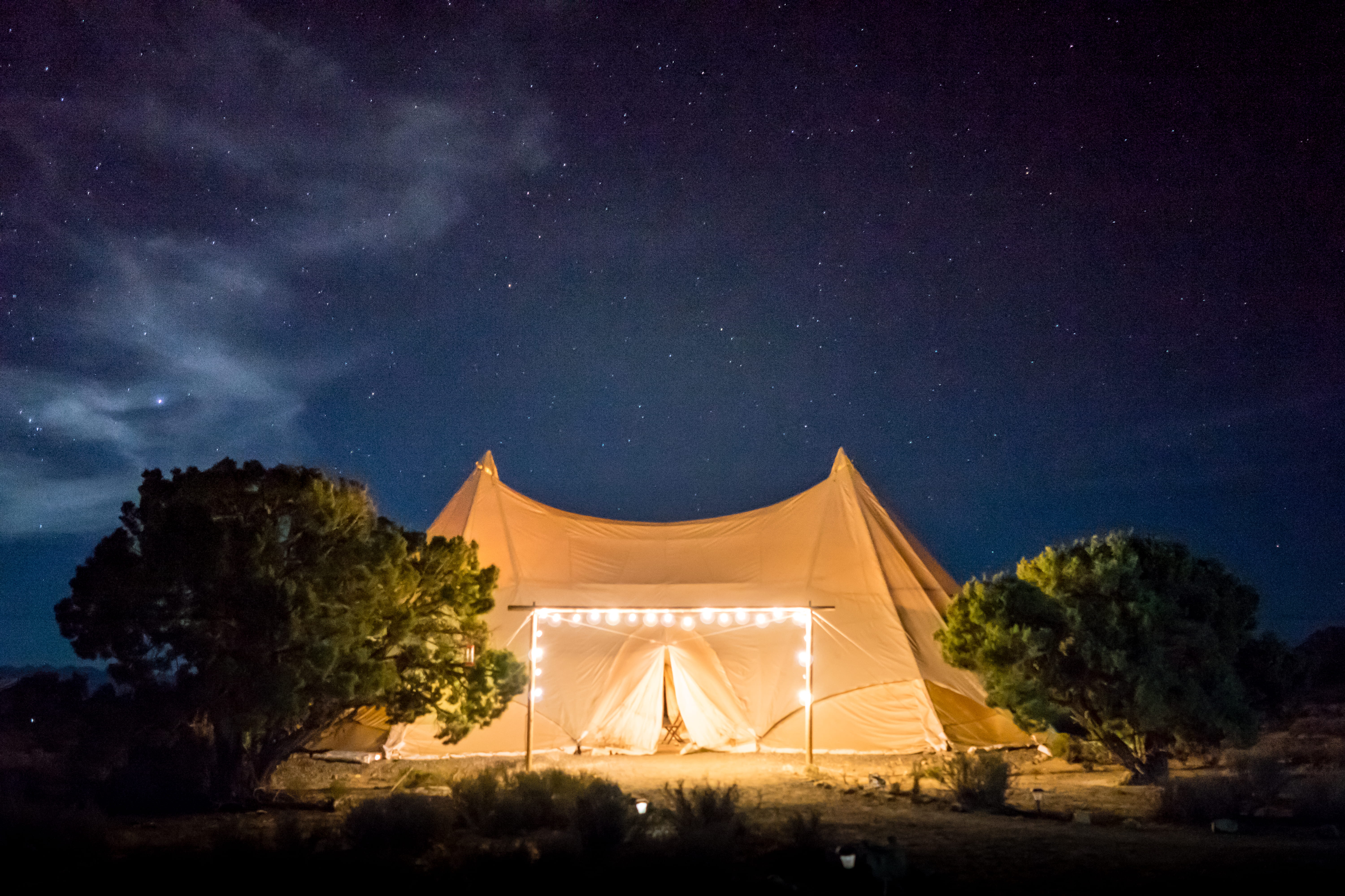 plant, beige, night, brown, scenics - nature, religion, night sky, skies, tent, twilight, trees, milky way, built structure, canvas tent, astronomy, light, HD Wallpaper
