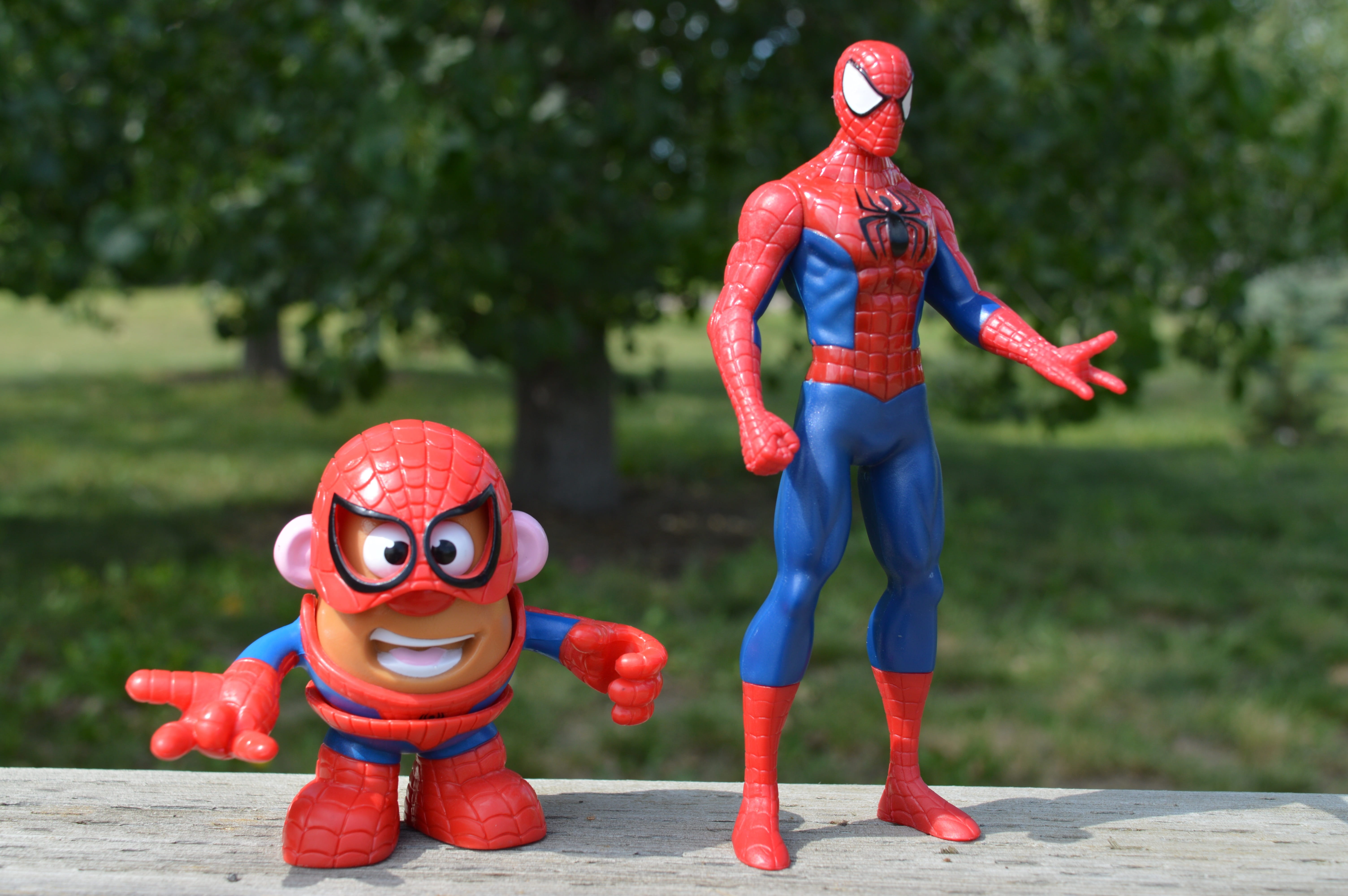 toy, beside, figure, male likeness, childhood, red, action figures, focus on foreground, front view, robot, representation, creativity, superhero, spiderman, HD Wallpaper