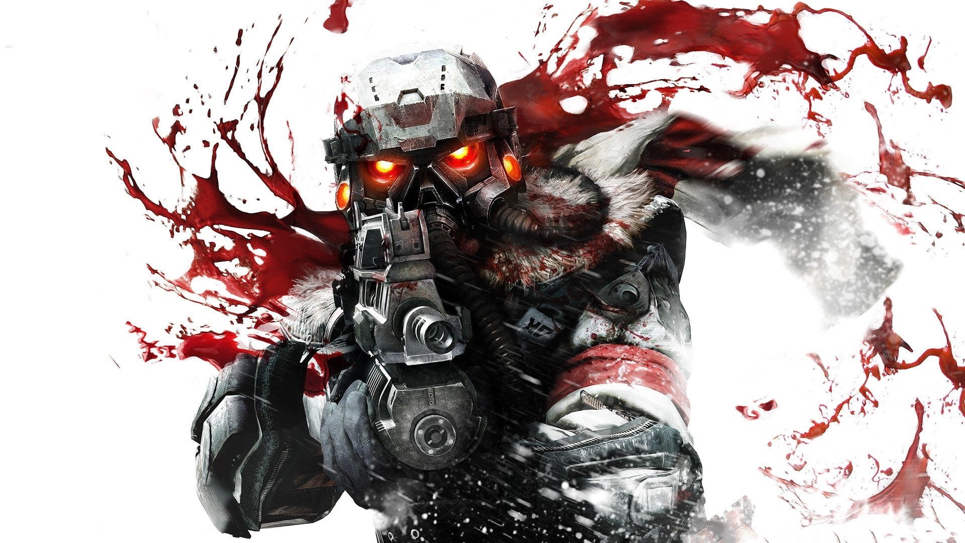 winter, killzone helghast, front view, blood, white background, holding, gun, men, snow, close-up, unrecognizable person, 1080P, one person, real people, HD Wallpaper