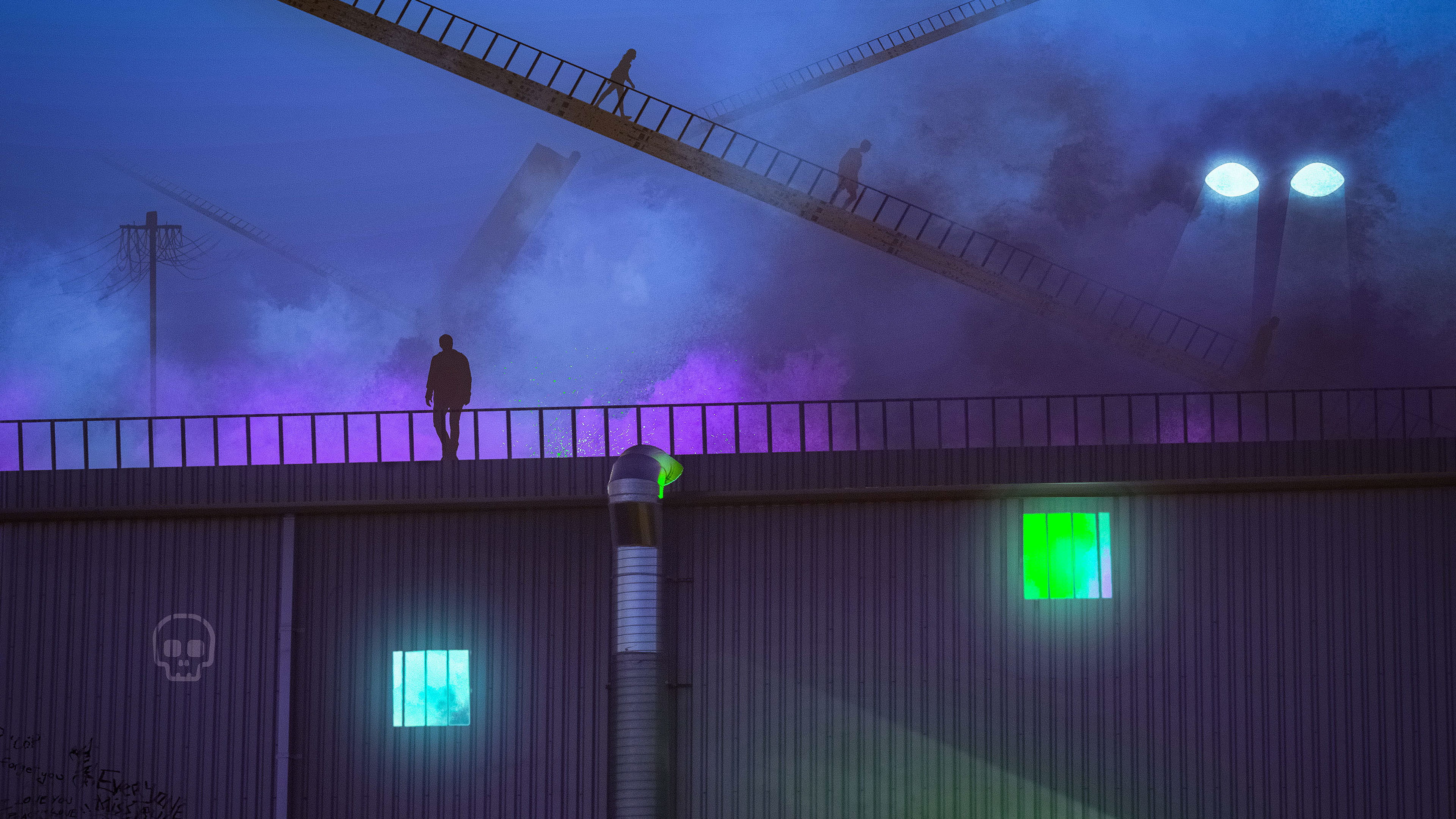 clothing, weather, lighting equipment, street light, bridge - man made structure, silhouette, built structure, apparel, smoke, dusk, city, person, hardhat, HD Wallpaper