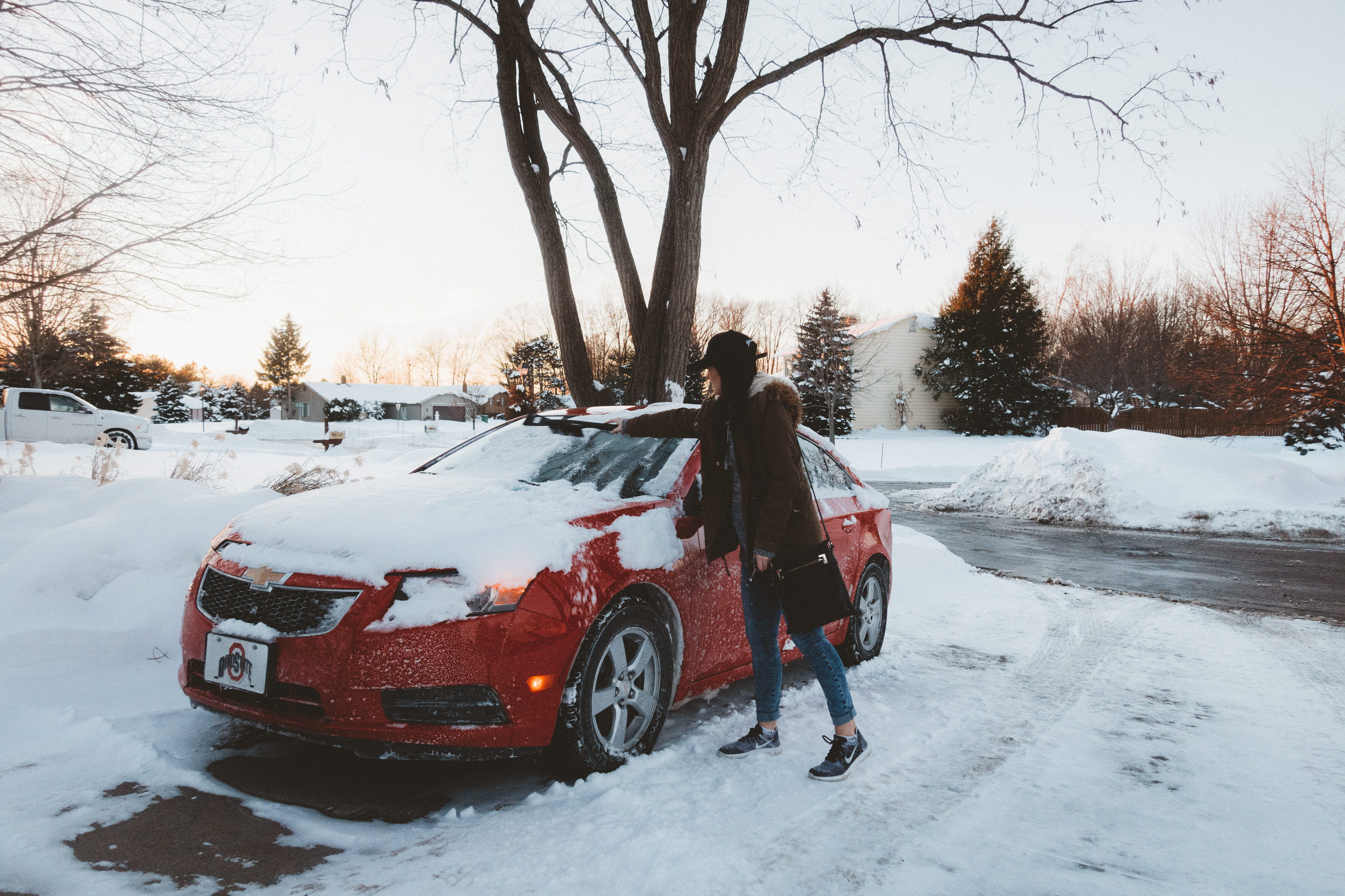 street, red, tough, lifestyle, united states, field, 2K, white color, covering, cold, driveway, land vehicle, winter, real people, zing, drive, nike, extreme weather, HD Wallpaper