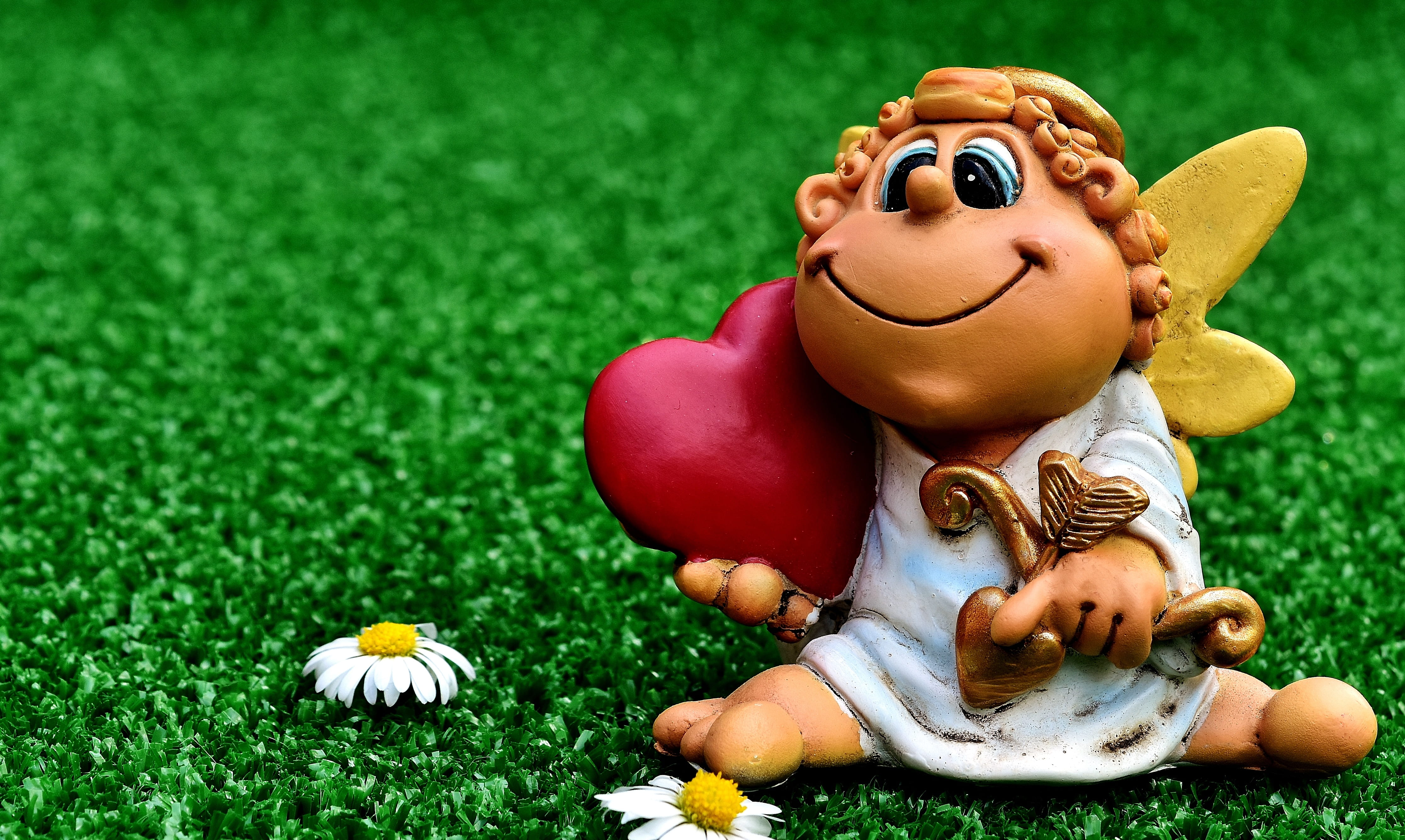 green color, cherub, decoration, mammal, flower, nature, human representation, photo, celebration, funny, greeting card, romance, holiday, cute, wing, art and craft, HD Wallpaper