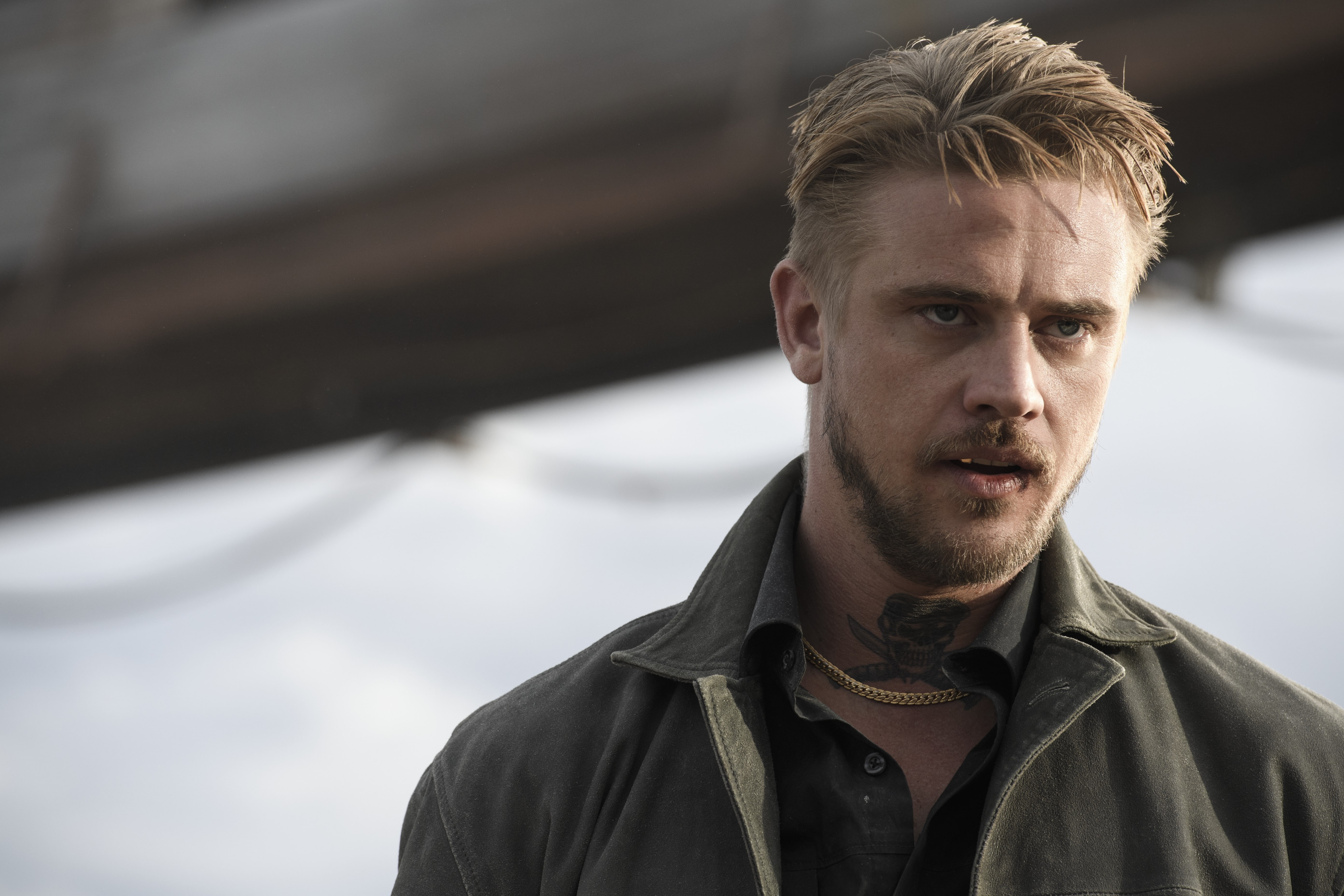 logan, outdoors, tattoo, males, focus on foreground, young men, front view, jacket, close-up, adult, men, Movies, looking at camera, boyd holbrook, day, HD Wallpaper