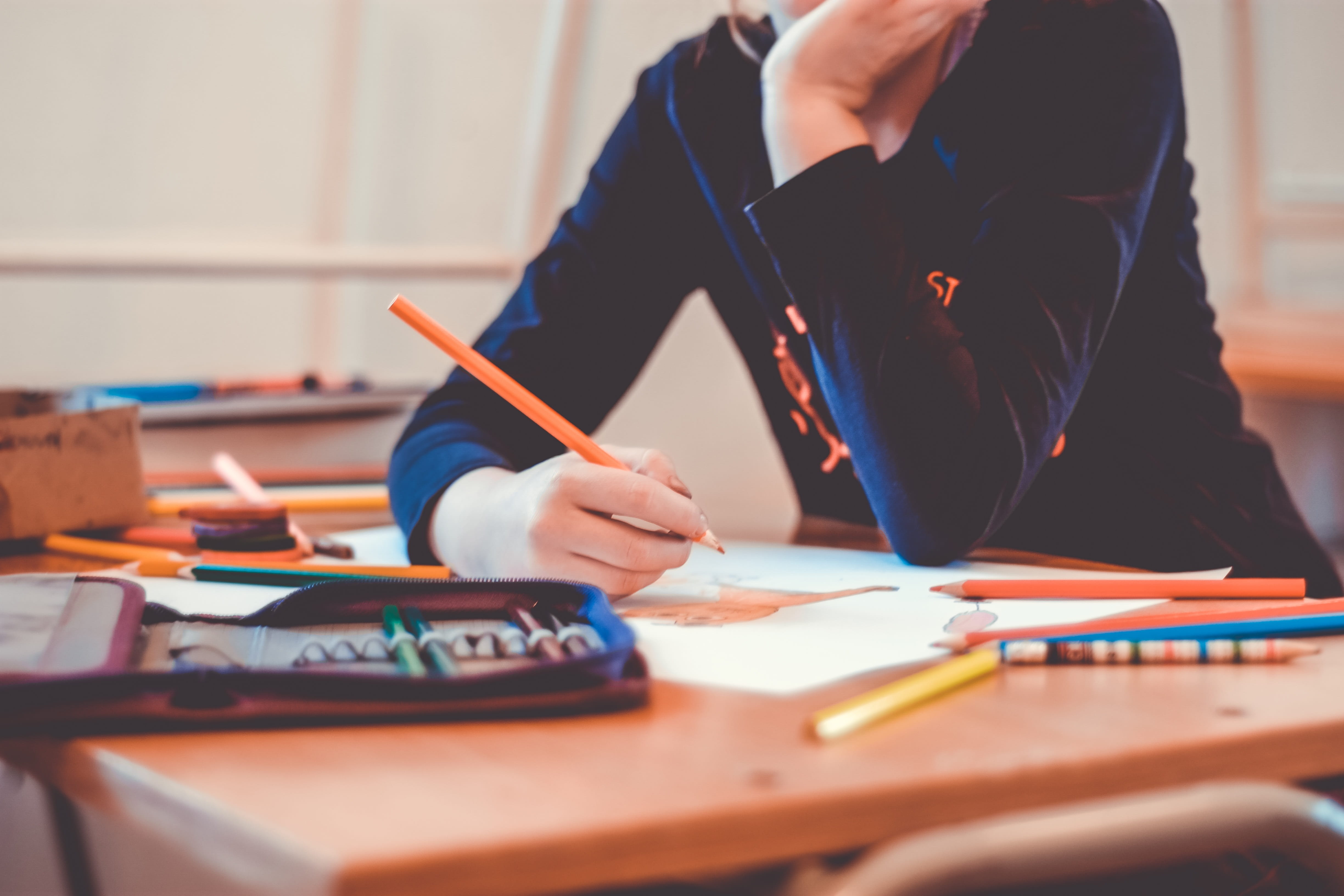selective focus, school, child, midsection, furniture, education, pen, colorful, study, desk, book, pencil, art, class, indoors, student, creativity, men, HD Wallpaper