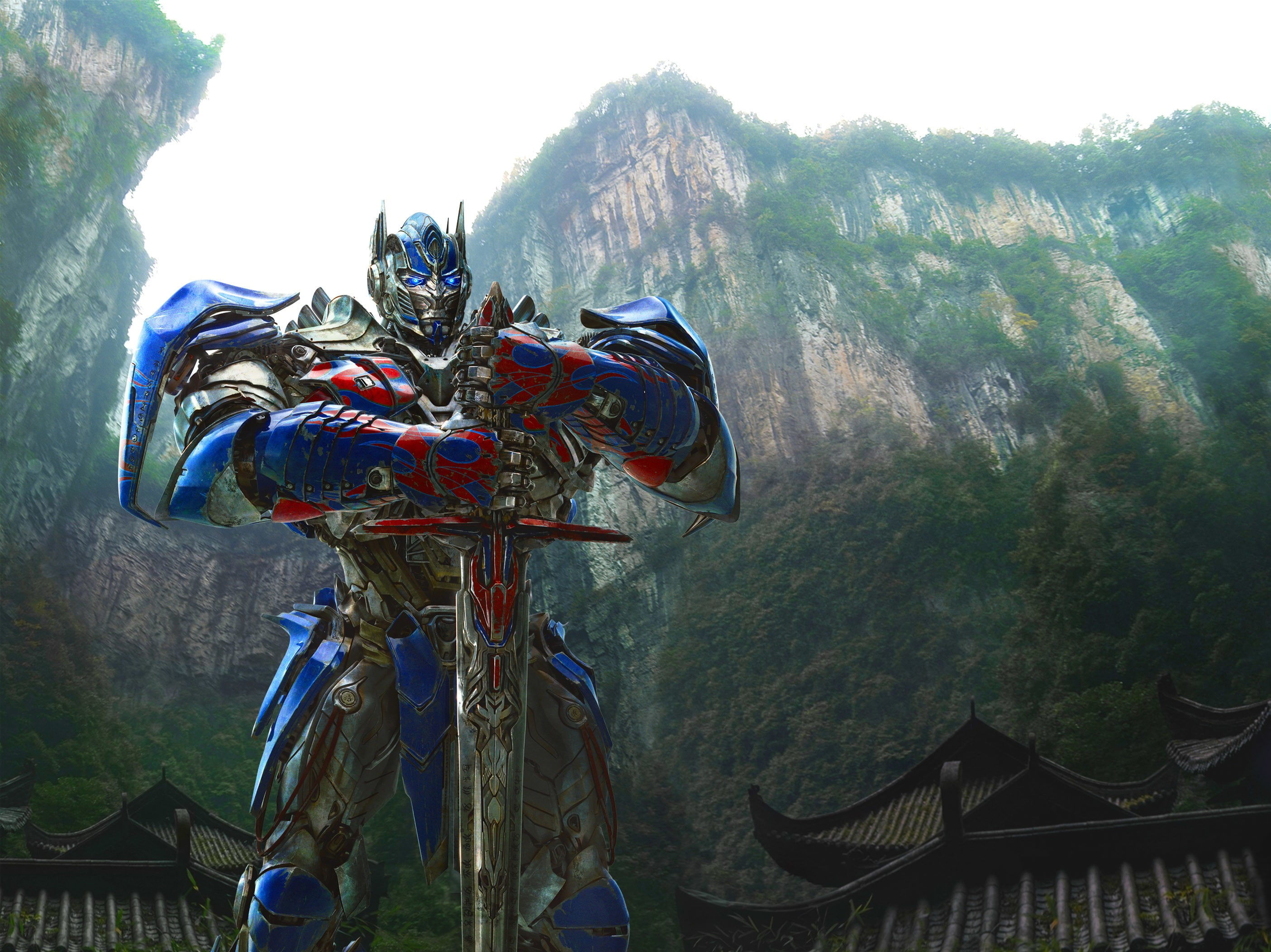 mountain range, 2K, outdoors, representation, plant, Transformers 4, religion, mountain, day, architecture, non-urban scene, nature, no people, tree, Optimus prime, HD Wallpaper