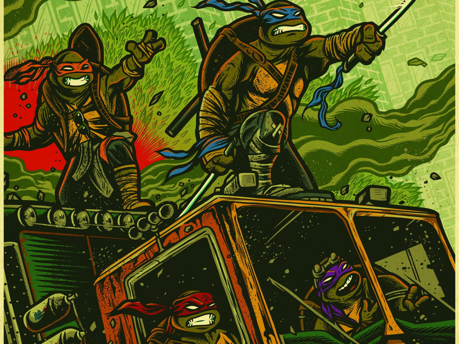 action, fantasy, turtles, mutant, warrior, fighting, 1080P, teenage, animation, ninja, adventure, sci-fi, HD Wallpaper