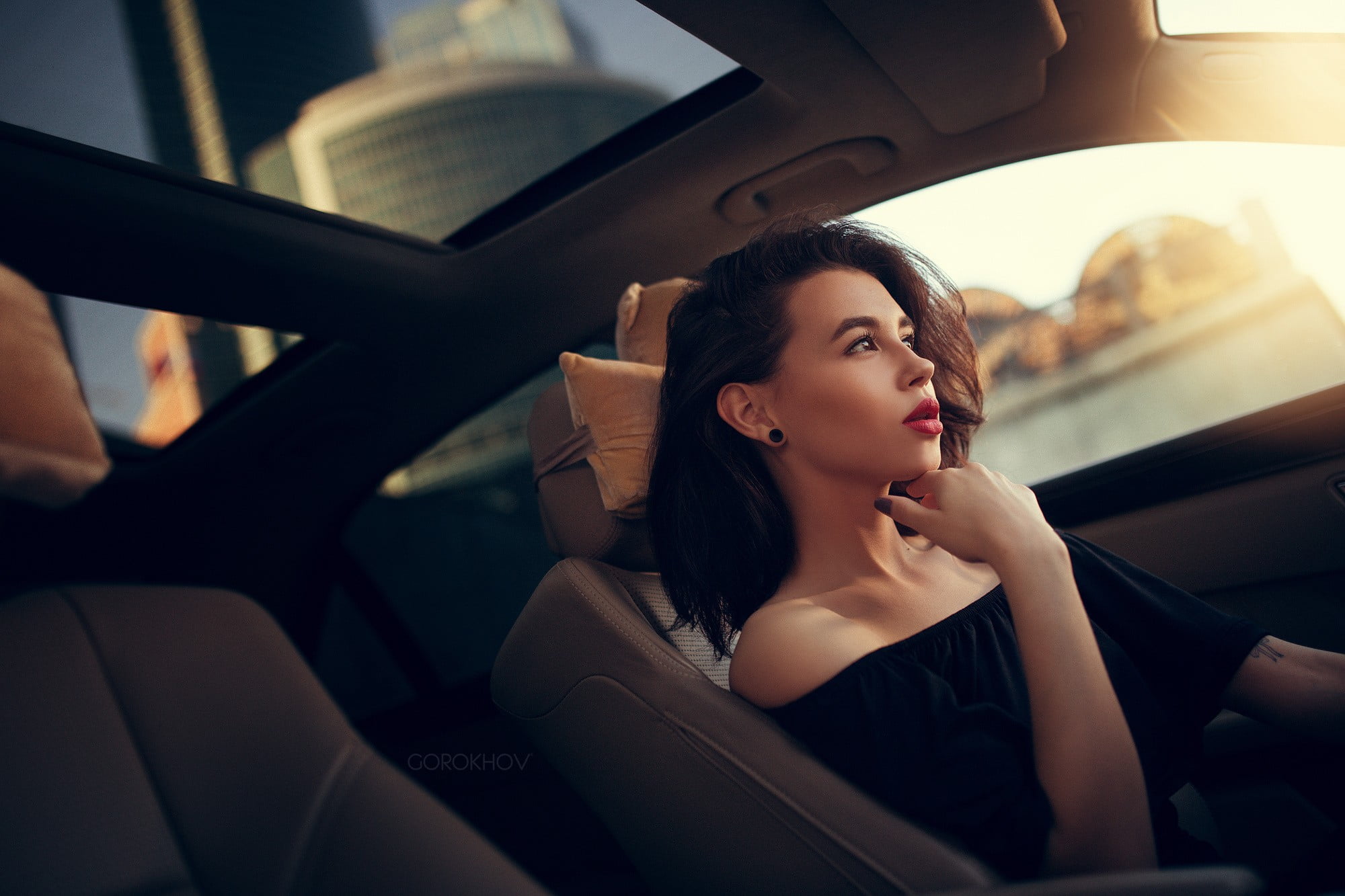 sitting, portrait, painted nails, luxury, travel, fashion, contemplation, one person, young adult, Aliya Lando, hairstyle, women with cars, top, land vehicle, HD Wallpaper