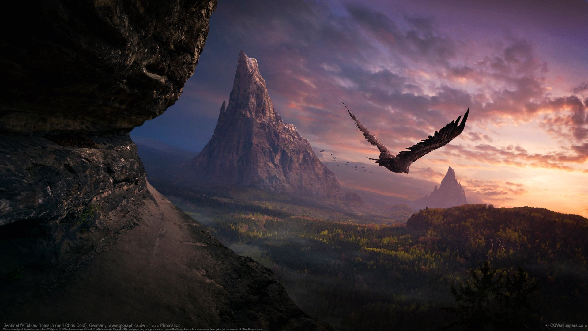 Tobias, Beauty, mountain, bird, 1080P, landscape, Roetsch, HD Wallpaper