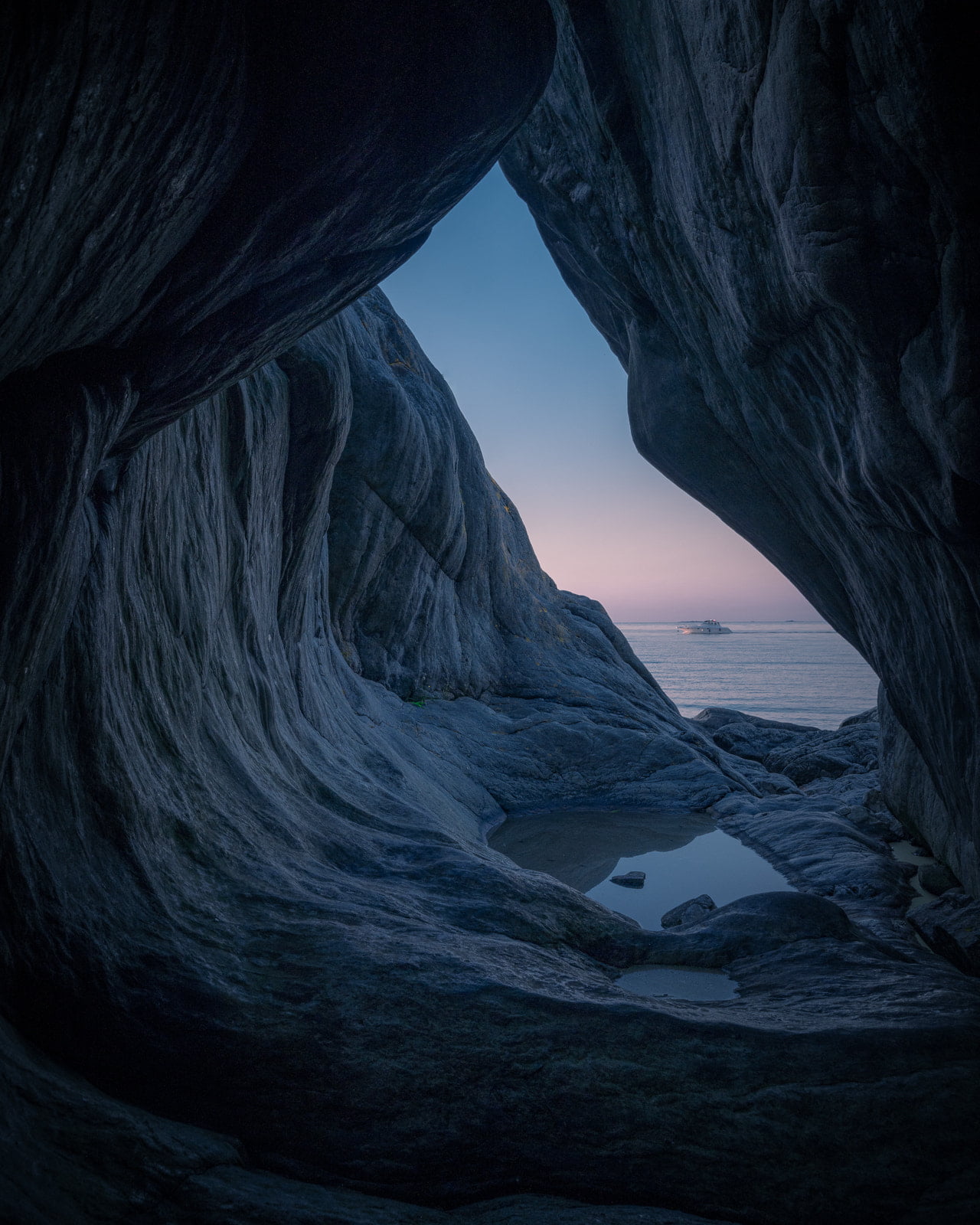 water, landscape, cave, sky, cold, 720P, puddle, Tobias Hagg, nature, sunrise, Phone HD Wallpaper