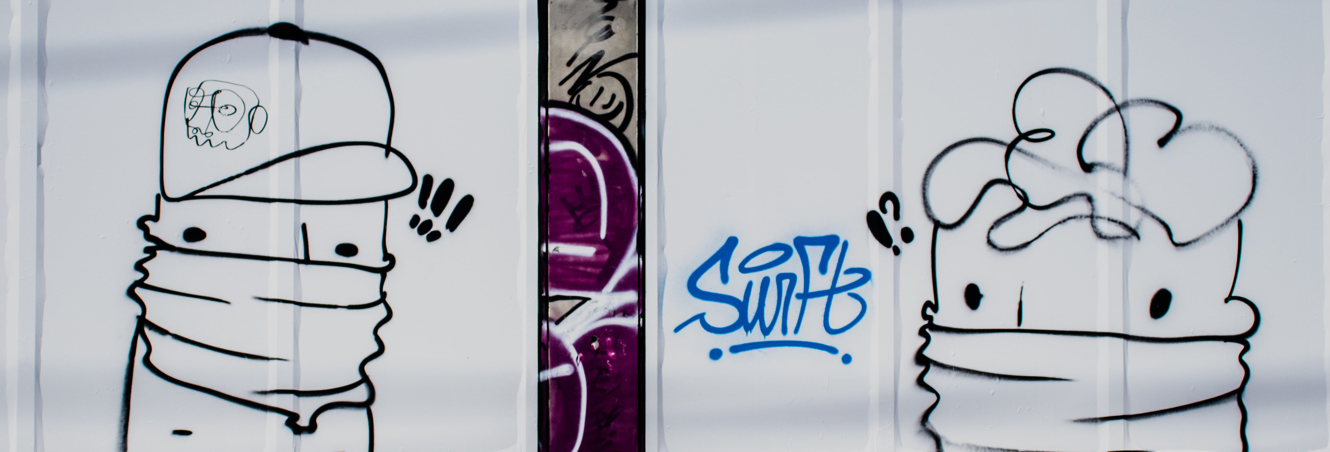 wall - building feature, arcade game machine, graffiti, sled, flooring, outdoors, 4K, apparel, day, ice, snow, city, snowman, door, soda, clothing, purple, HD Wallpaper