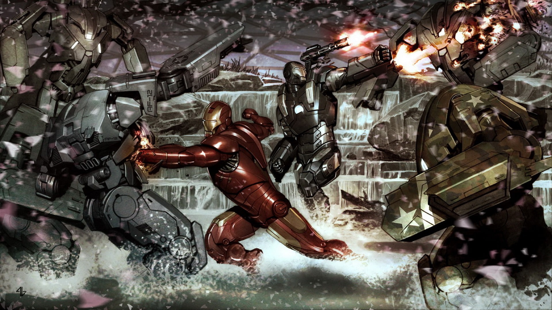 man, iron, hd, 1080P, fight, war, cartoon/comic, machine, HD Wallpaper