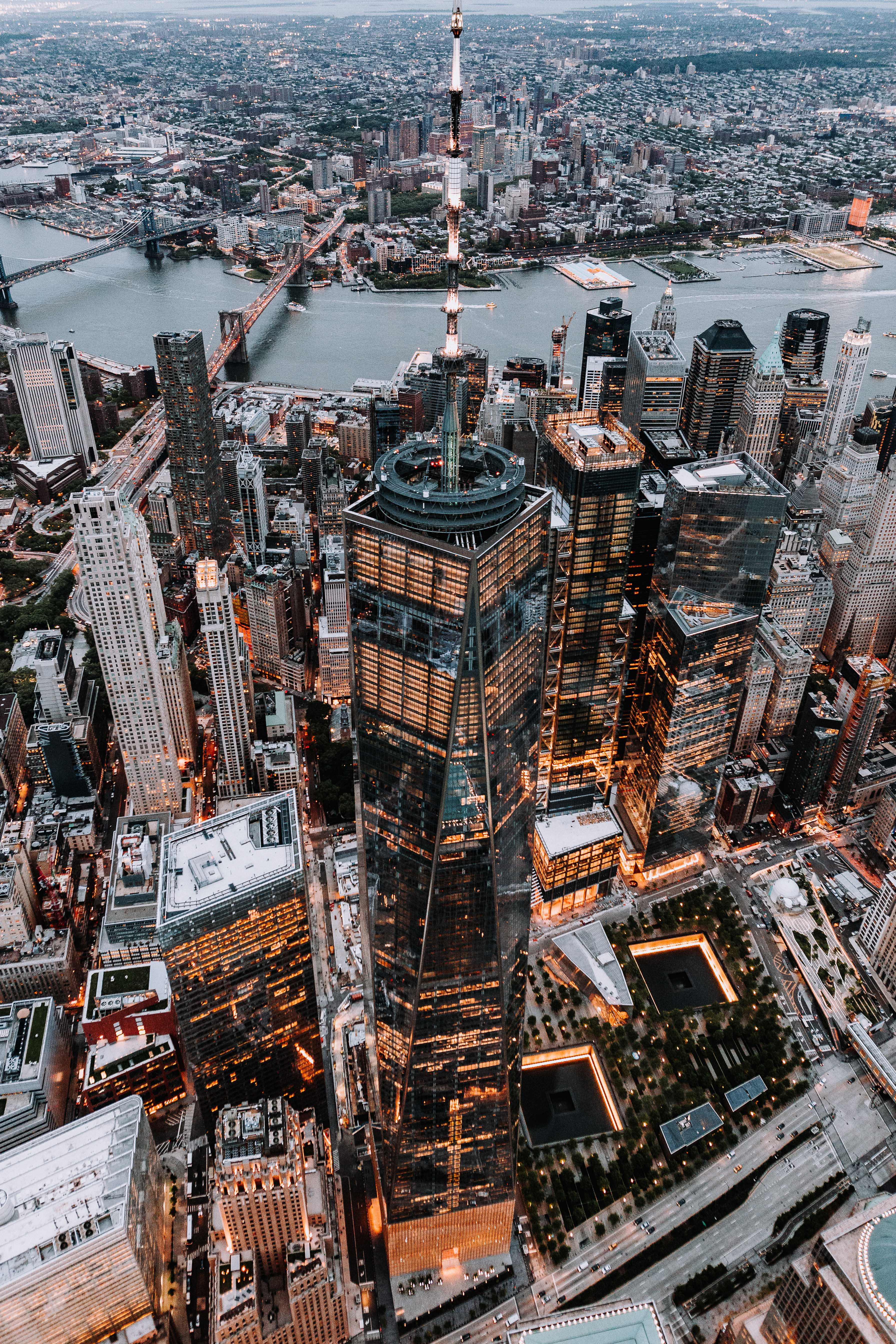 building exterior, cityscape, crowded, world trade building, water, new york, outdoors, metropolis, urban, brown, rise, travel destinations, helicopter, Phone HD Wallpaper