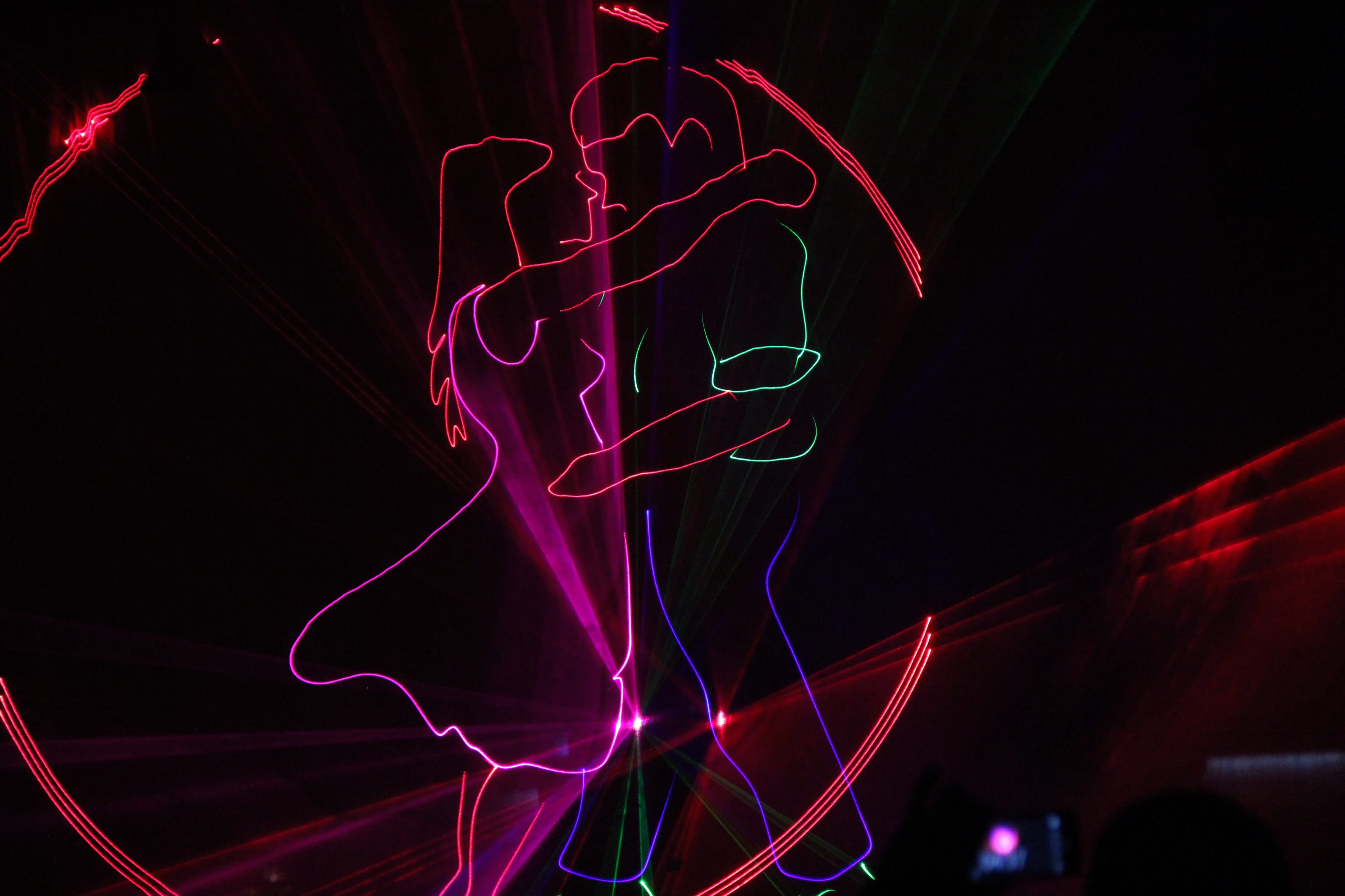 illuminated, black background, complexity, Girl, lasershow, glowing, red, electricity, decor, music, light - natural phenomenon, abstract, multi Colored, HD Wallpaper