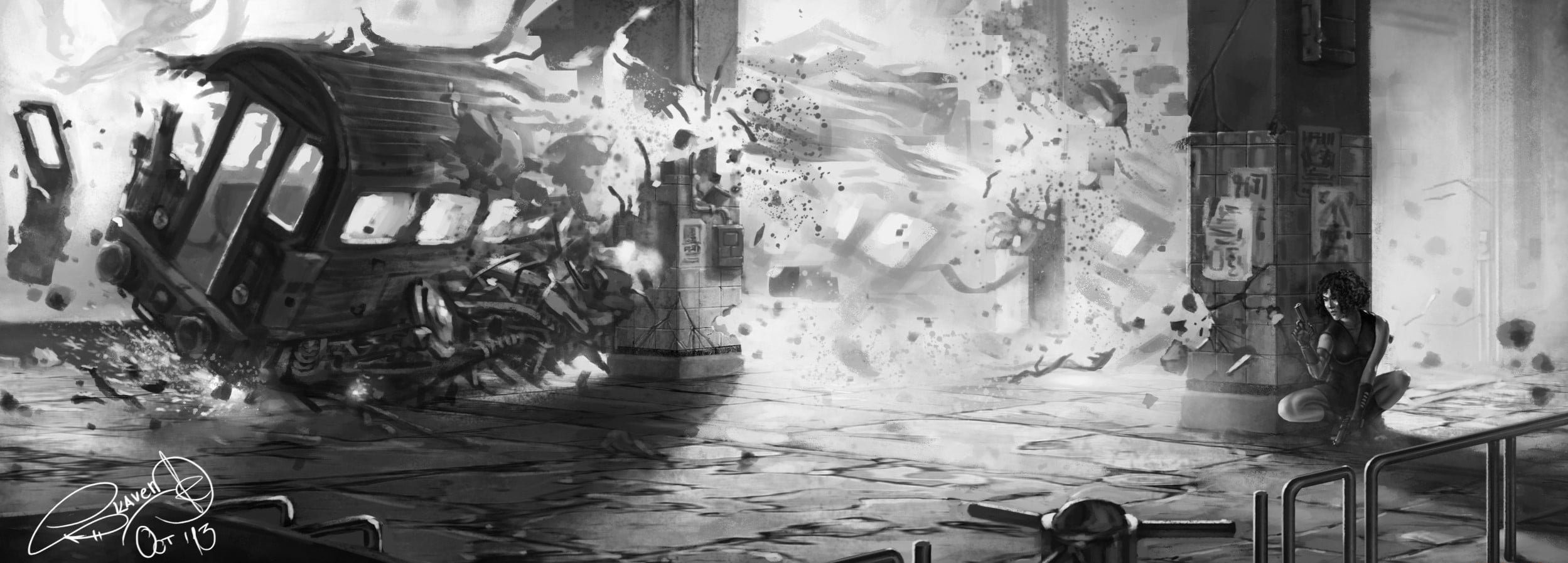 graffiti, built structure, illustration, glass - material, wall, flooring, architecture, window, one person, standing, woman, indoors, low section, 1080P, HD Wallpaper