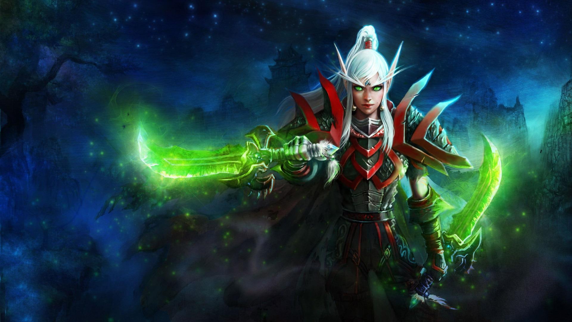 woman, games, illustration, white, warcraft, world of warcraft, 1920x1080, hair, 1080P, world, rogue, anime, HD Wallpaper