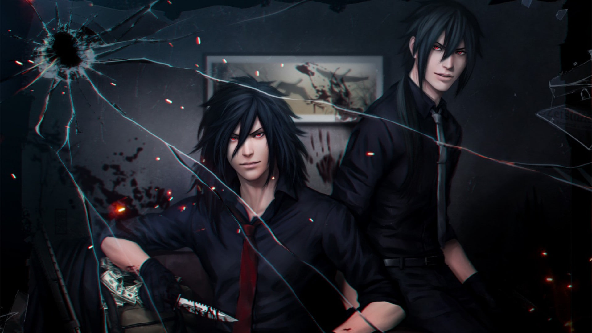 izuna uchiha, naruto backgrounds, 1080P, crack, Glass, HD Wallpaper