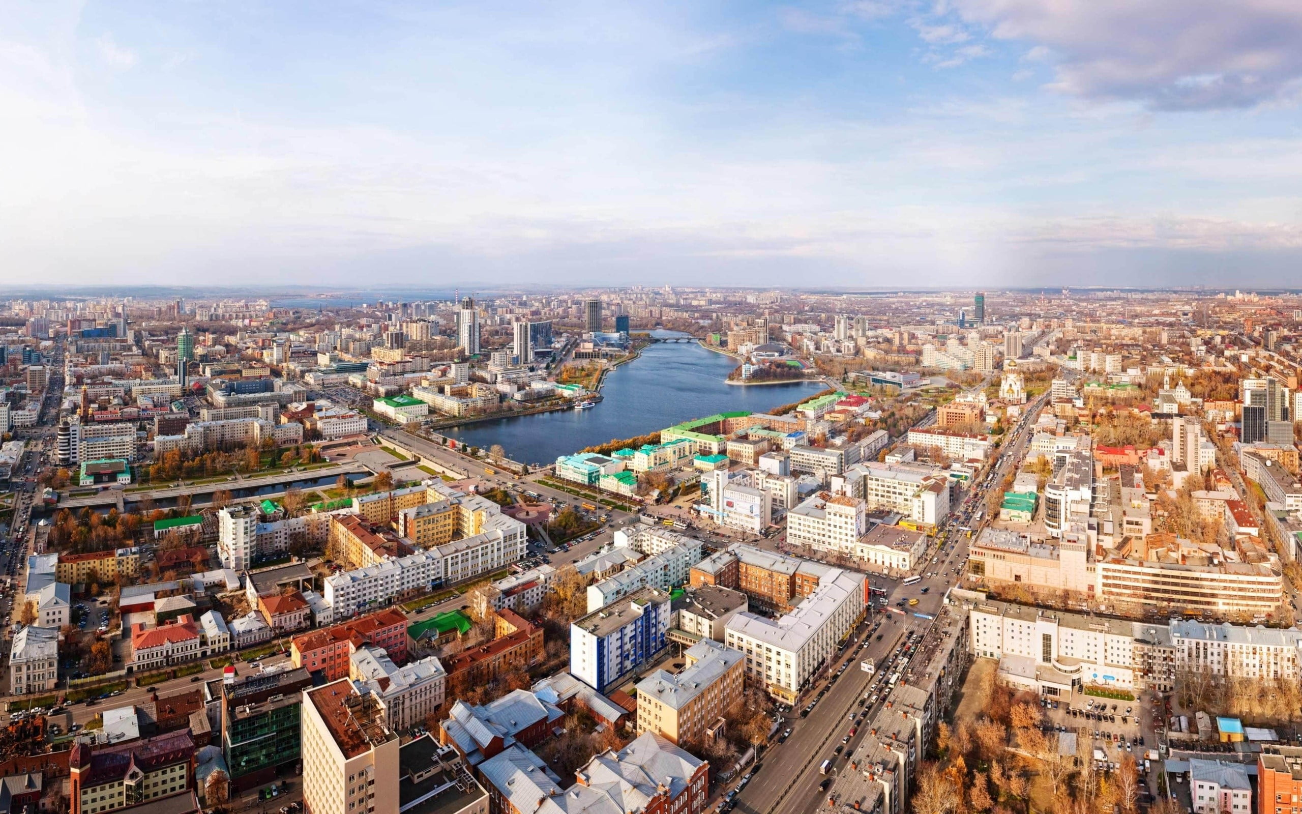 built structure, Russia, building, travel destinations, skyscraper, city, no people, travel, Ekaterinburg, Street, building exterior, aerial view, residential district, HD Wallpaper