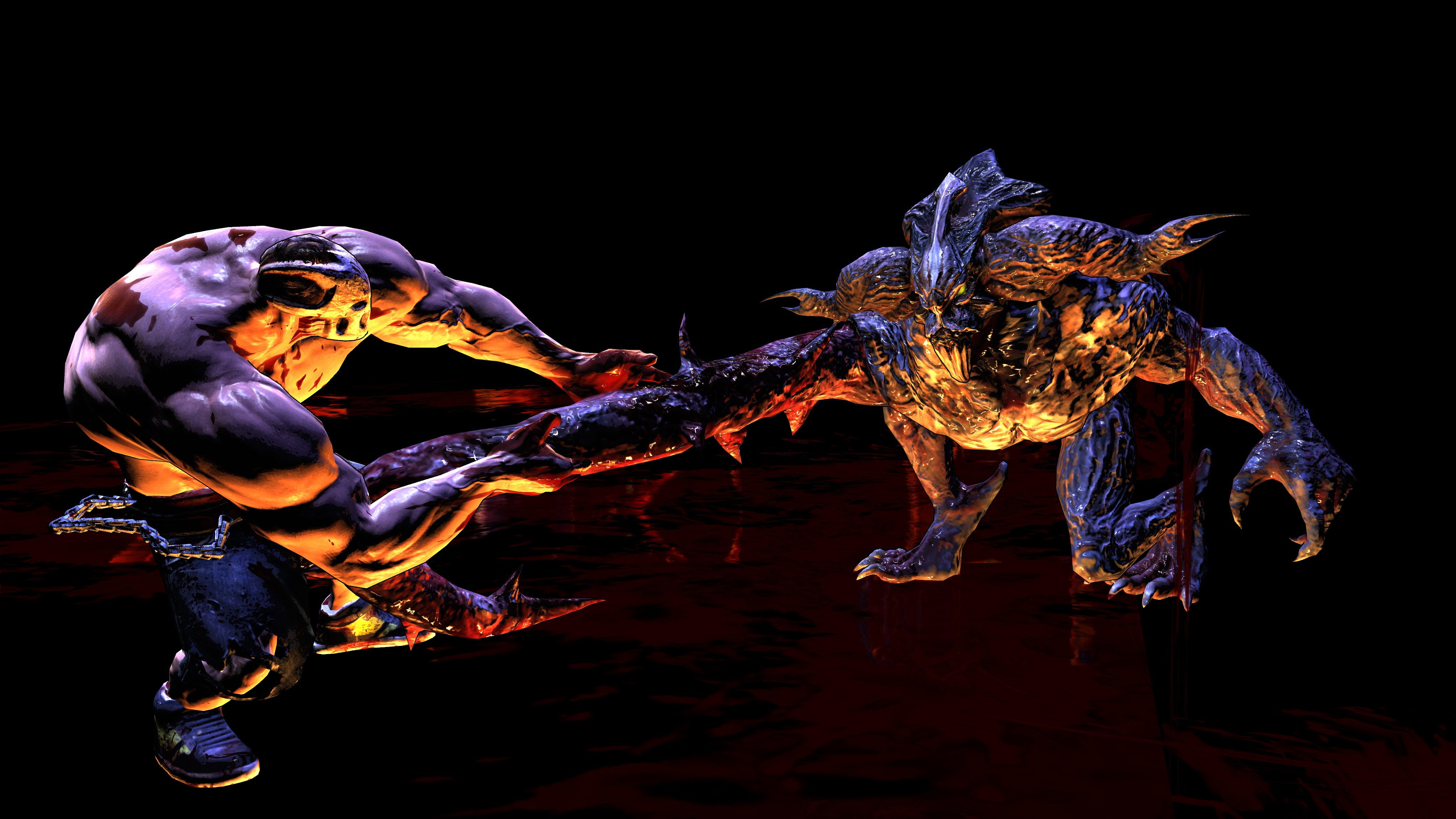 fighting, action, 4K, dark, fantasy, slasher, creature, monster, blood, arcade, warrior, horror, evil, HD Wallpaper