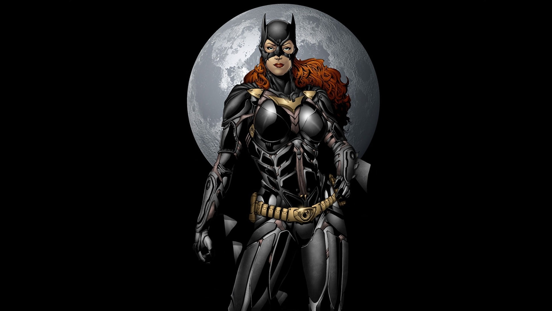 simple background, mask, superhero, artwork, fantasy art, moon, comics, DC Comics, Batwoman, minimalism, 1080P, costume, cape, fantasy, black background, HD Wallpaper