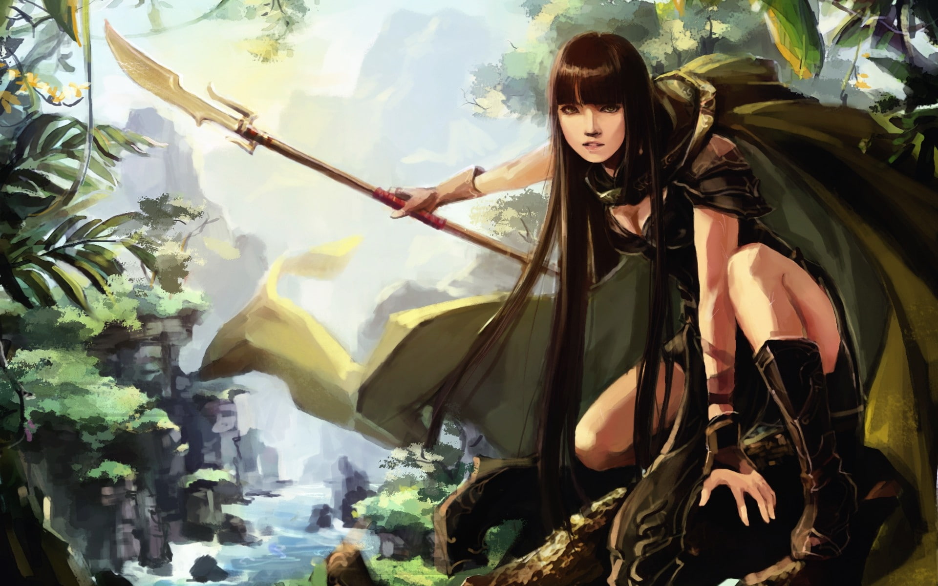 1080P, x, boots, huntress, art, straight, artwork, abstract, fantasy, bangs, hd, fantasy art, HD Wallpaper