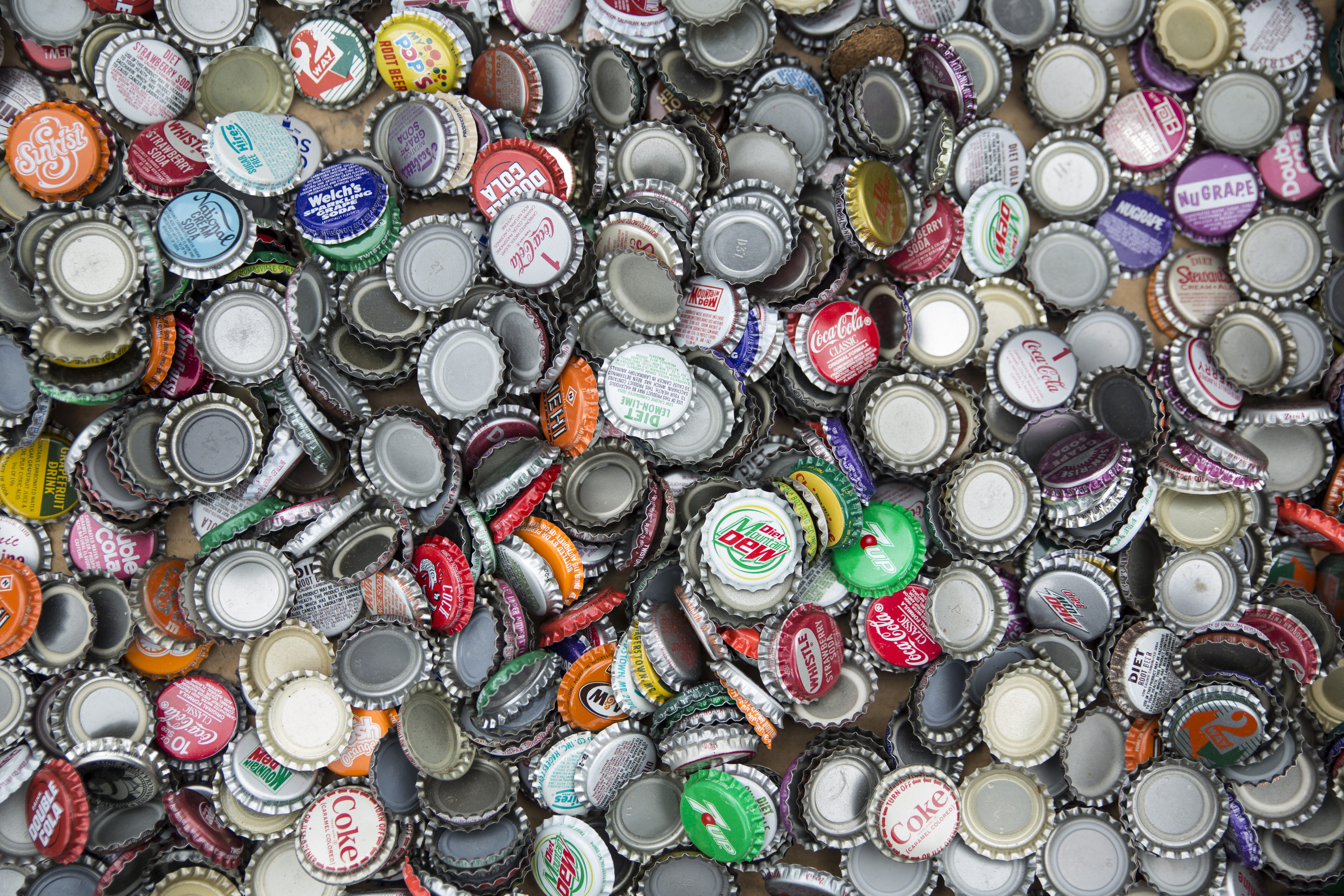 recycling, directly above, retail, indoors, high angle view, soda, variation, still life, jewelry, bottle caps, multi colored, bottle cap, backgrounds, HD Wallpaper