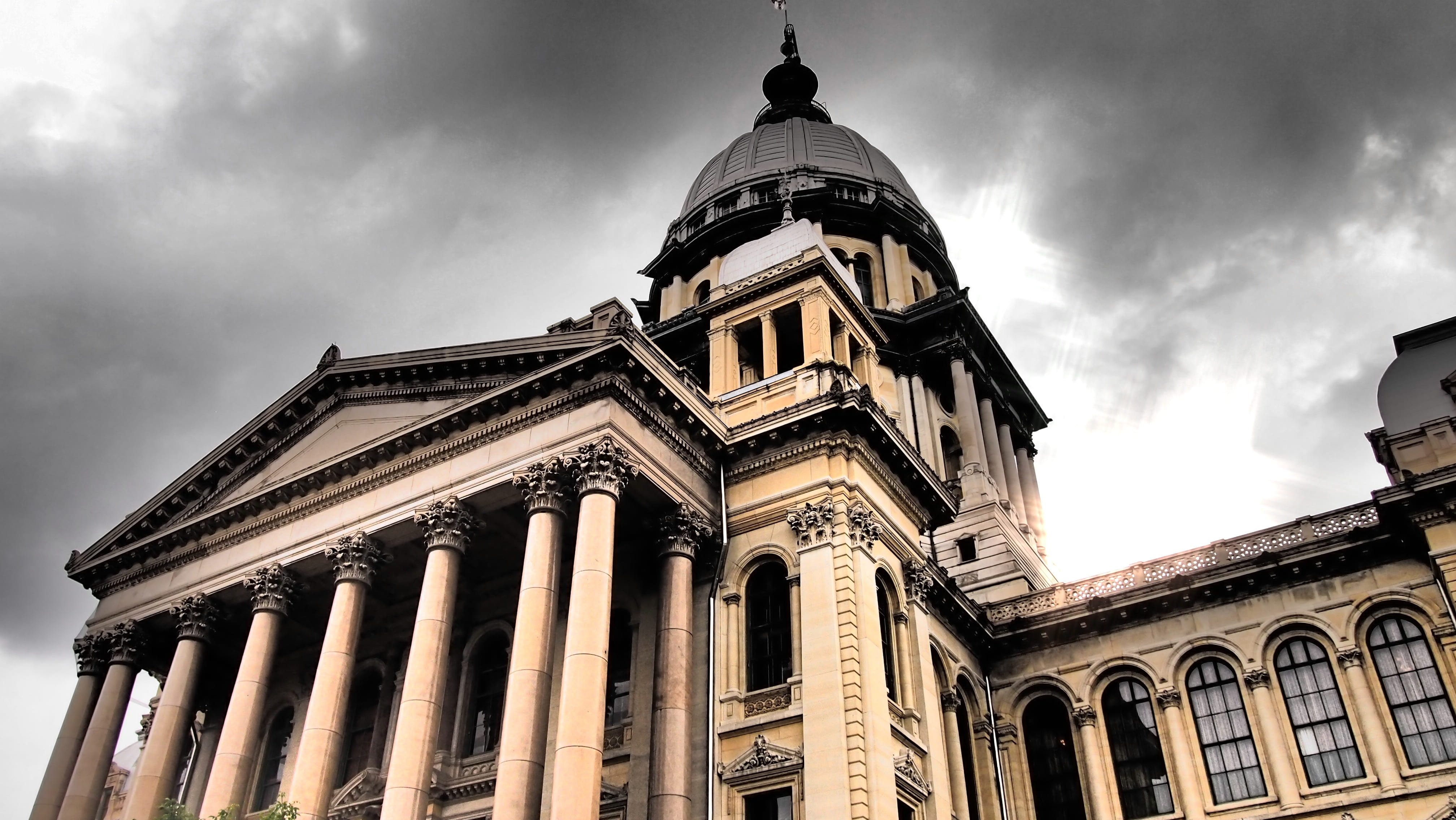 city, nature, the past, travel, building, government, sky, built structure, architecture, 4K, colonnade, places of interest, cloud - sky, illinois, usa, HD Wallpaper