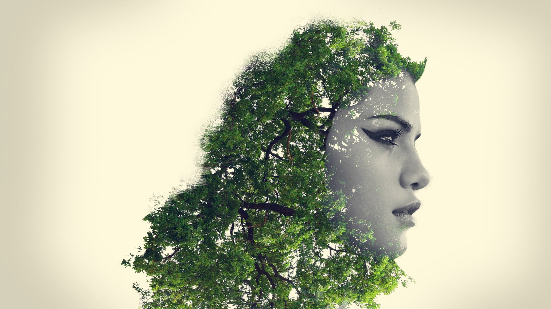 Trees, digital art, einorasv, 1080P, face, Photoshop, HD Wallpaper