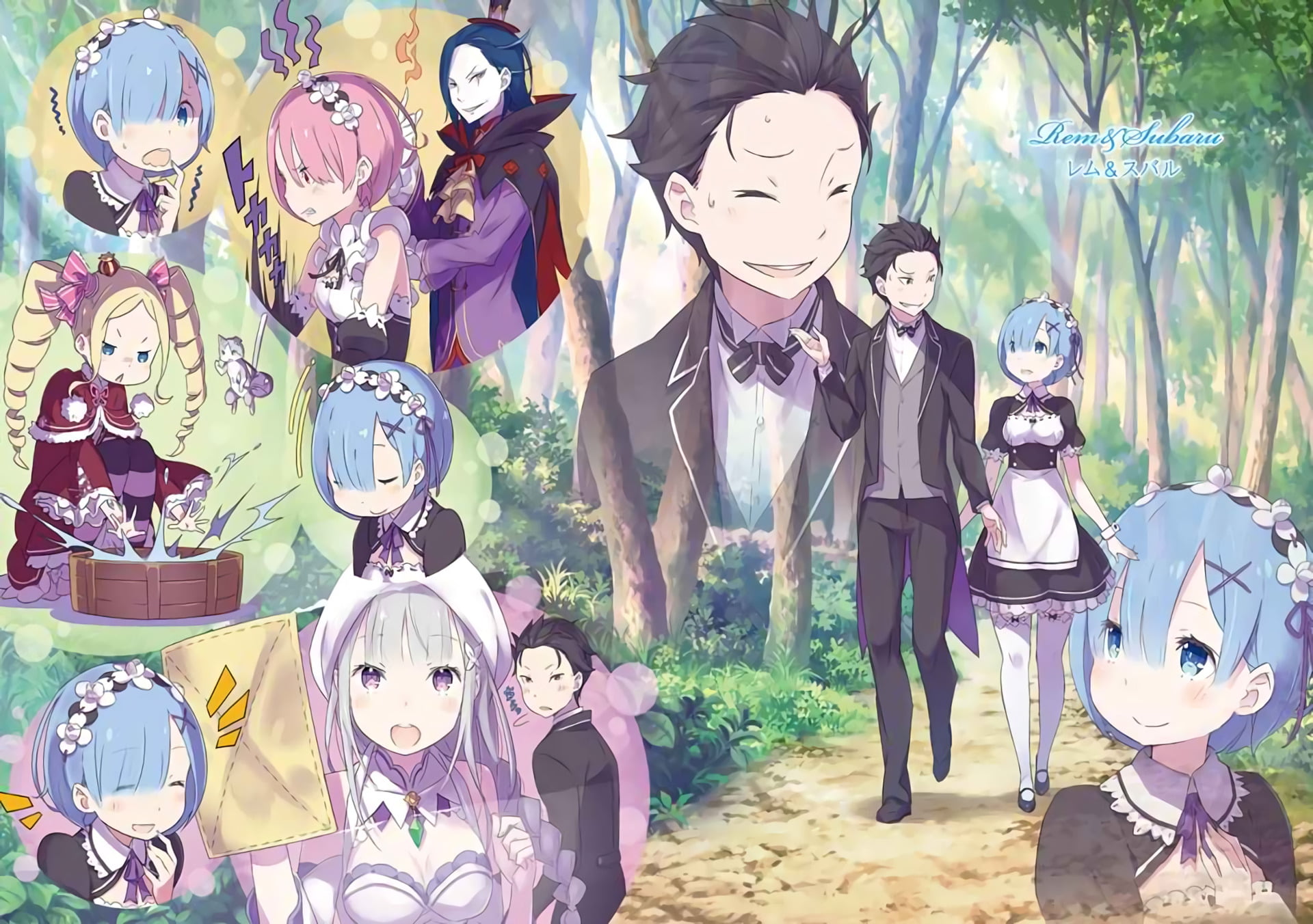 human representation, Subaru Natsuki, outdoors, Re:Zero, Re:ZERO -Starting Life in Another World-, Rem (Re:ZERO), animal wildlife, domestic animals, representation, HD Wallpaper