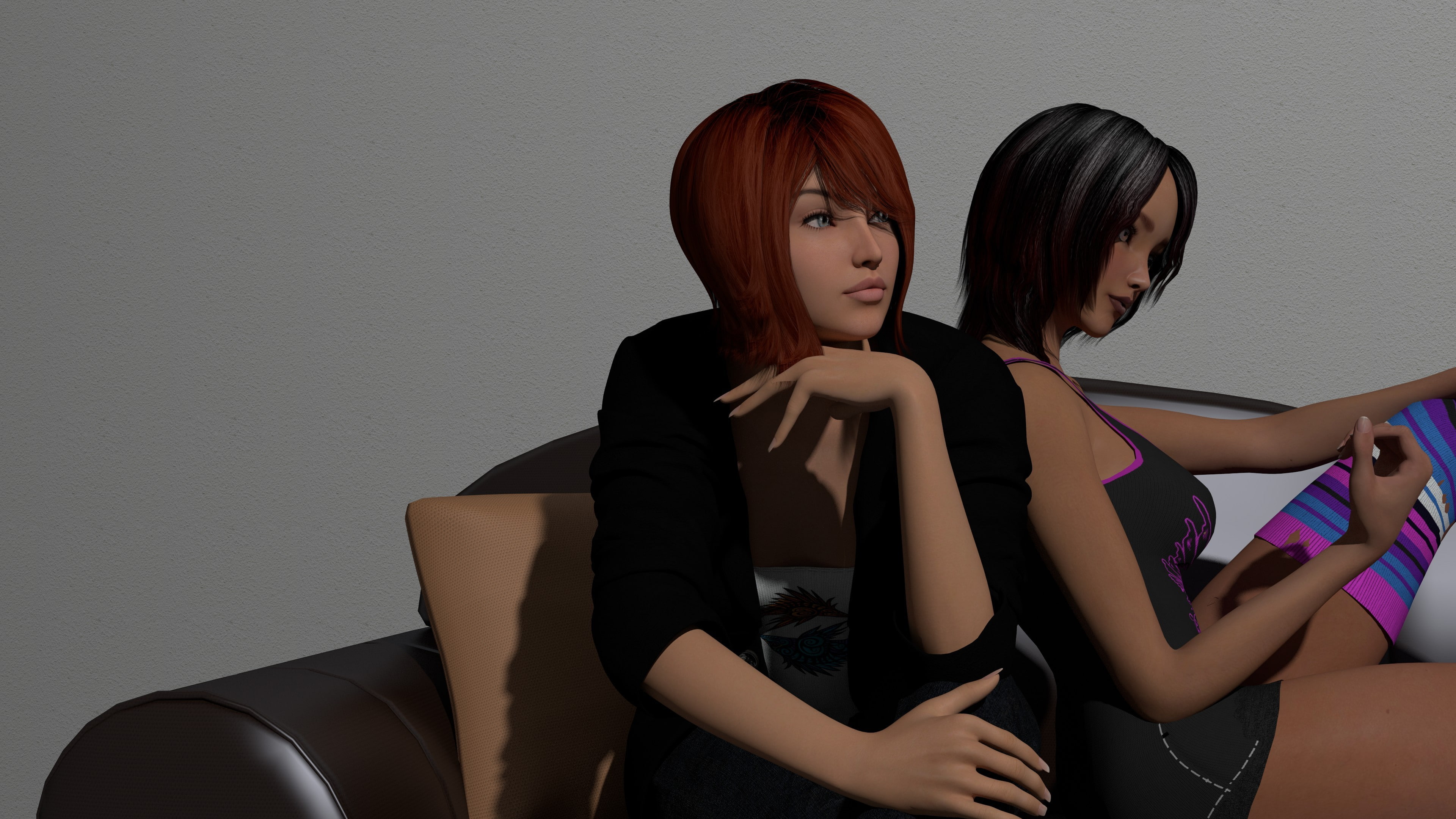 black, 4K, d, characters, cgi, dres, anime, 3d, girls, sitting, HD Wallpaper