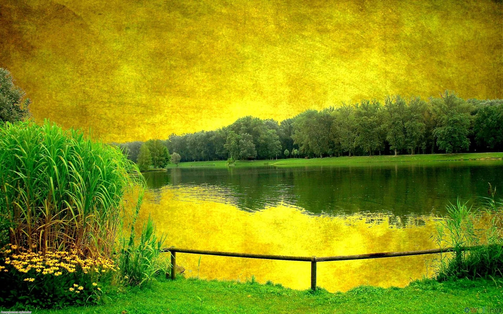 fence, trees, 3d and abstract, abstract, lscape, abstact, lake, 1080P, beautiful, HD Wallpaper