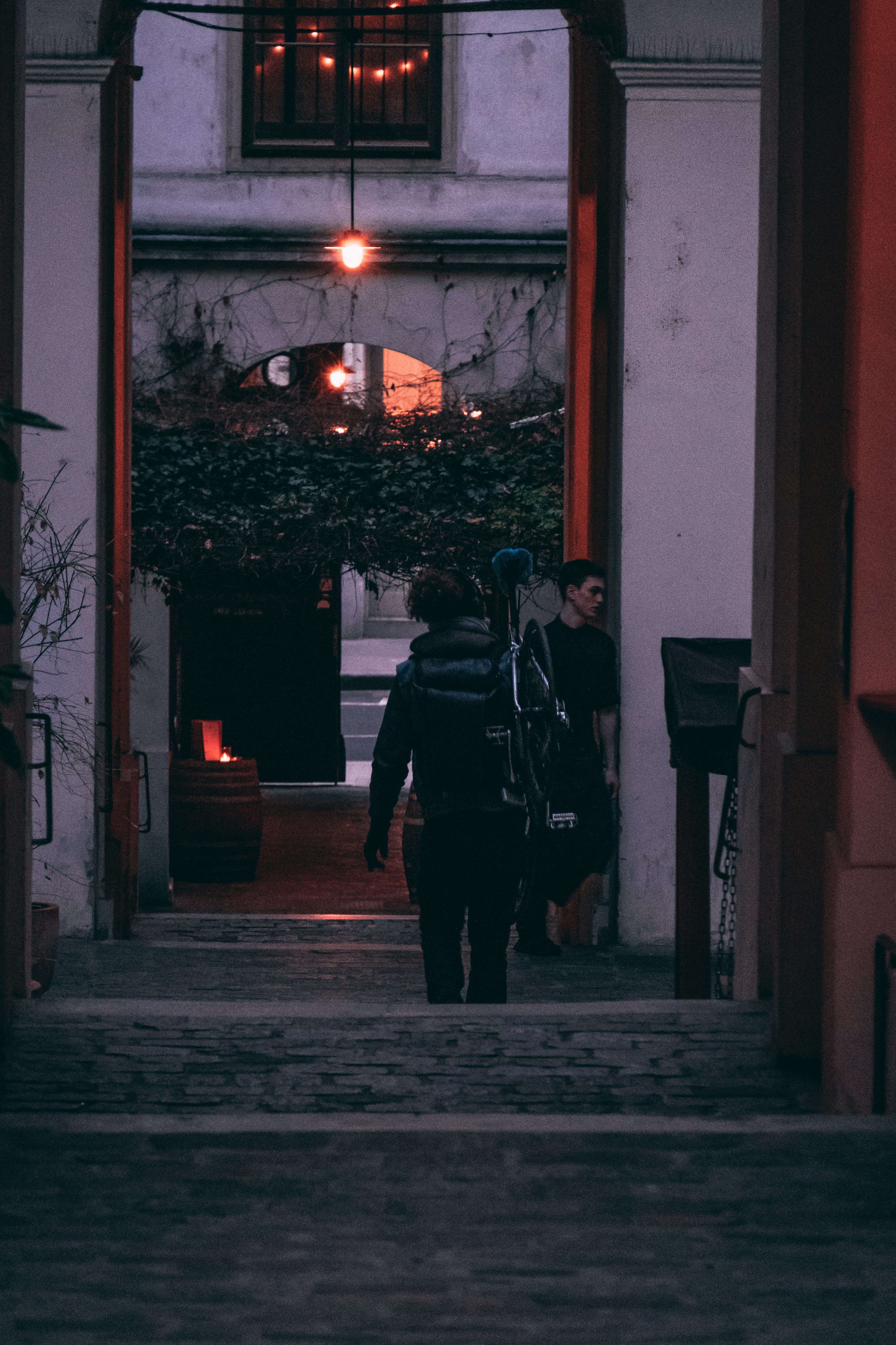 street, afternoon, building exterior, lifestyles, bicycle, evening, illuminated, sunset, mood, built structure, walking, staircase, austria, streets, lighting equipment, Phone HD Wallpaper