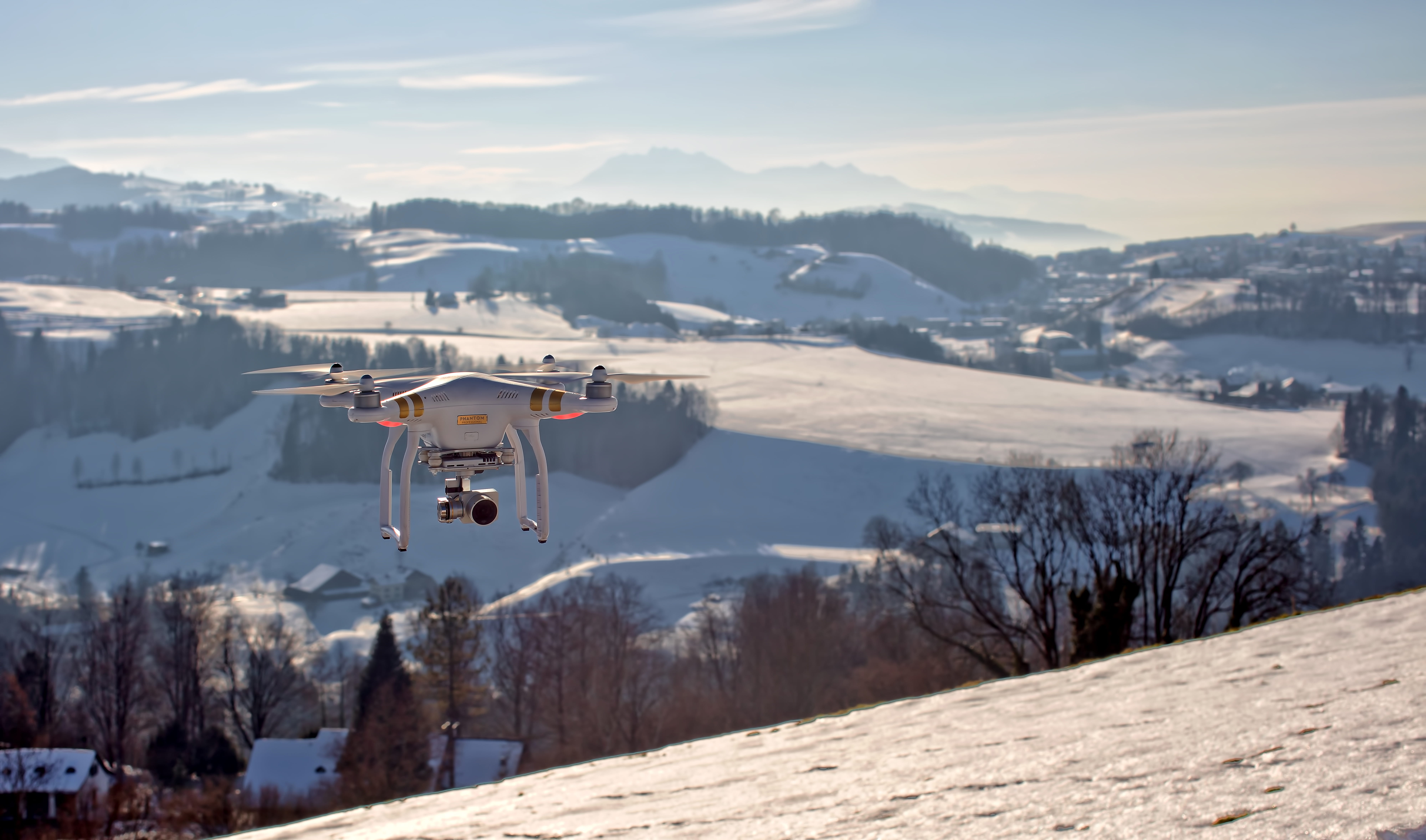 landscape, beauty in nature, day, cold temperature, phantom, covered, drone, transportation, flying, environment, field, plant, cloud - sky, no people, HD Wallpaper