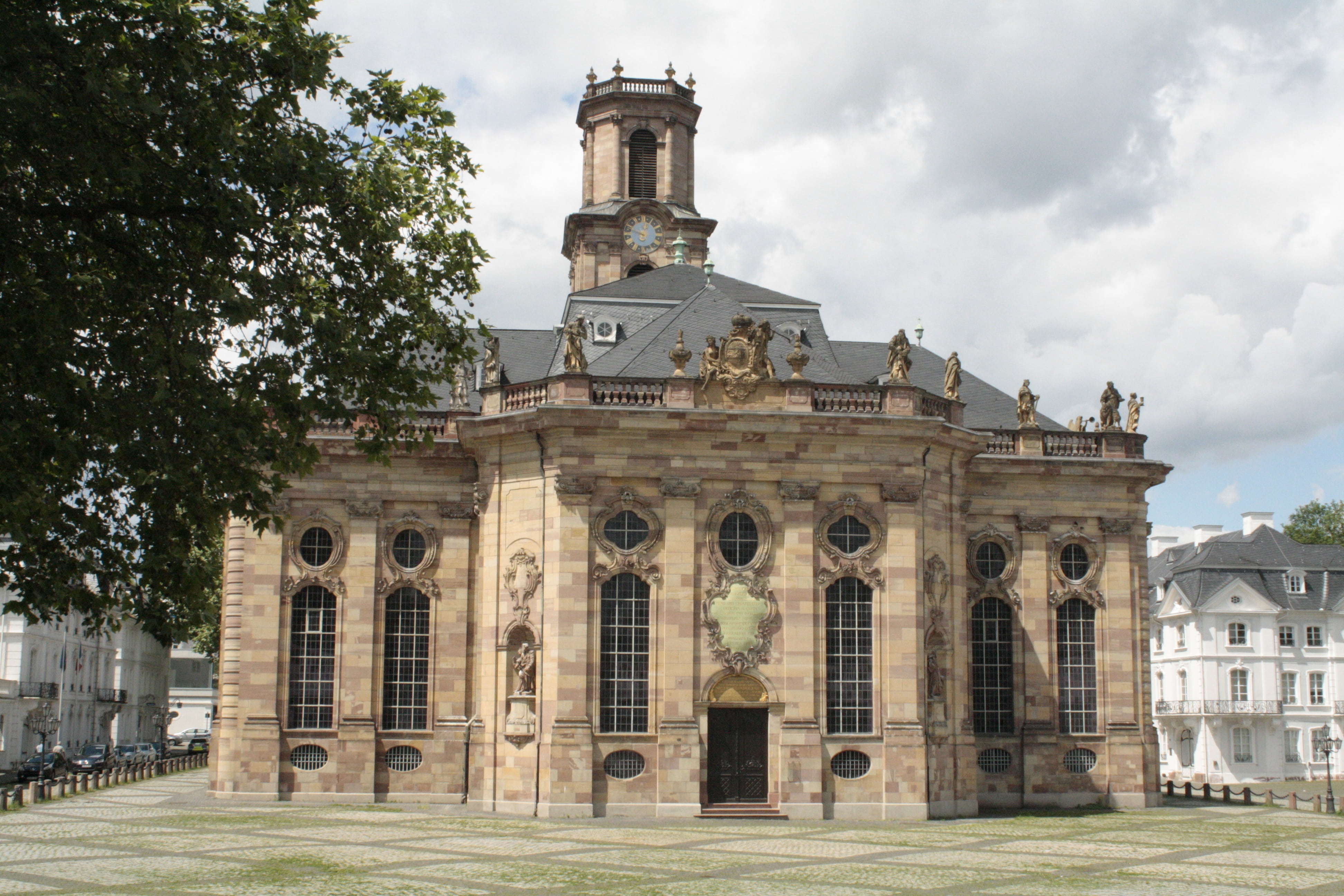 city, cloud - sky, facade, ludwig church, saarbrücken, day, architecture, outdoors, no people, 4K, tree, sky, building, history, travel, travel destinations, HD Wallpaper