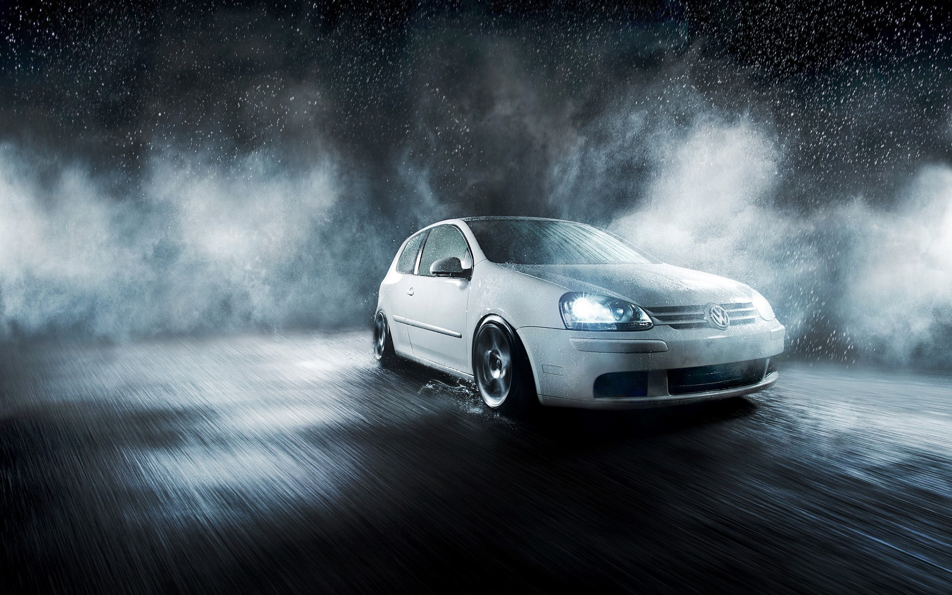 coupe, 1080P, gti, cars, volkswagen, silver, hd, rain, HD Wallpaper